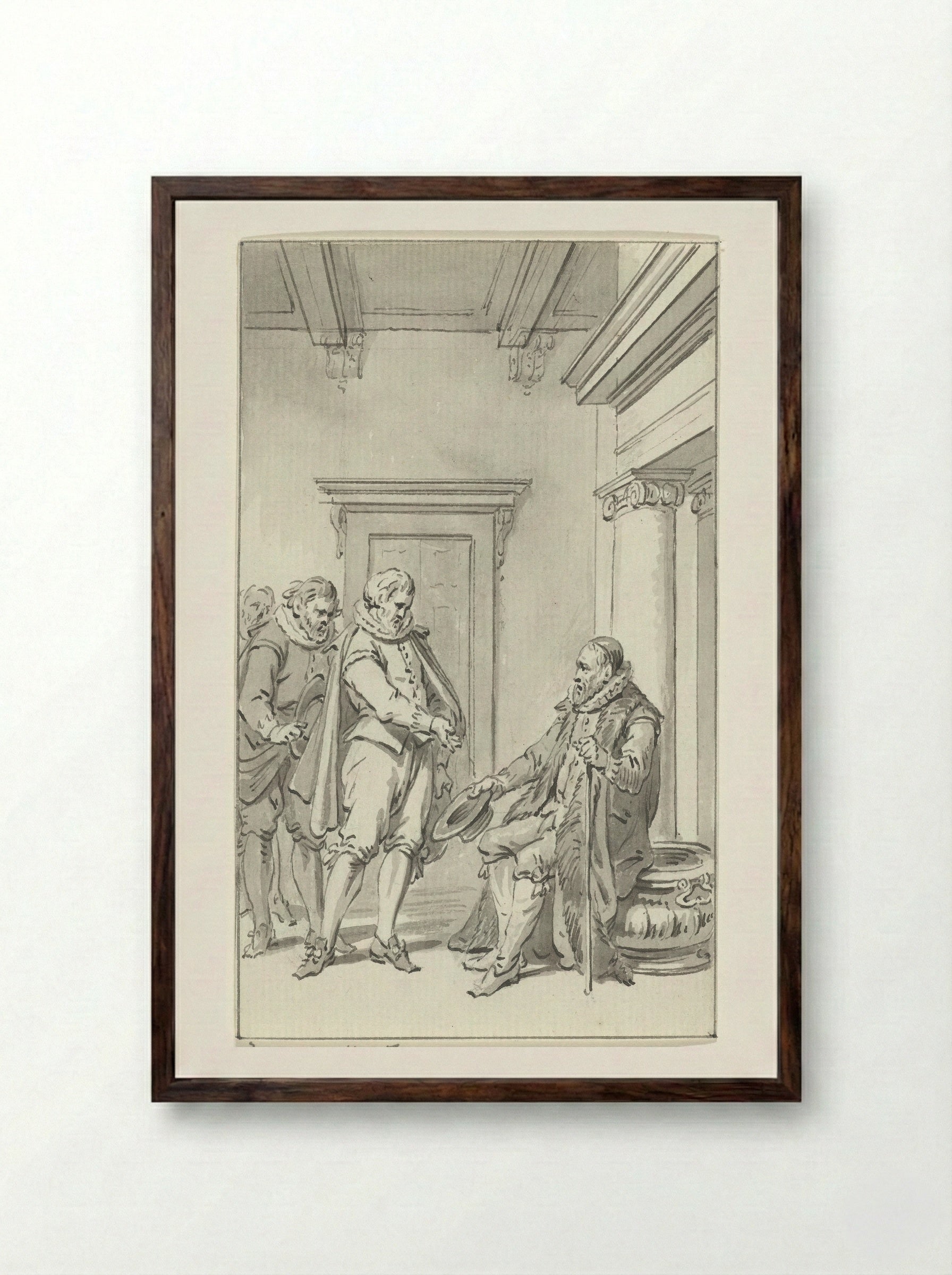 Raadsheer Teding van Berkhout waarschuwt Johan van Oldenbarnevelt voor diens gevangenneming, 28 augustus 1618 - Jacobus Buys - Framed Print Dark Wood