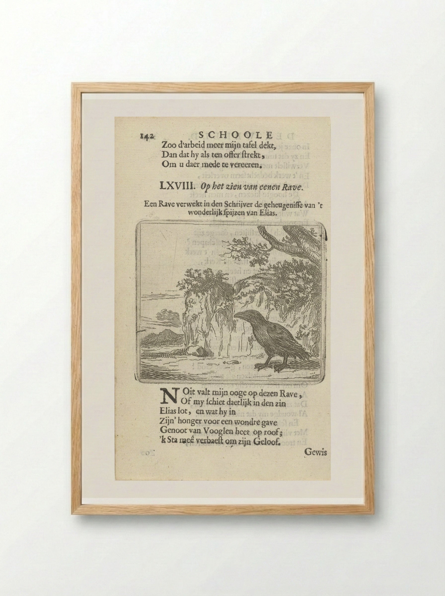 Raaf in een landschap - Arnold Houbraken - Framed Print Wood