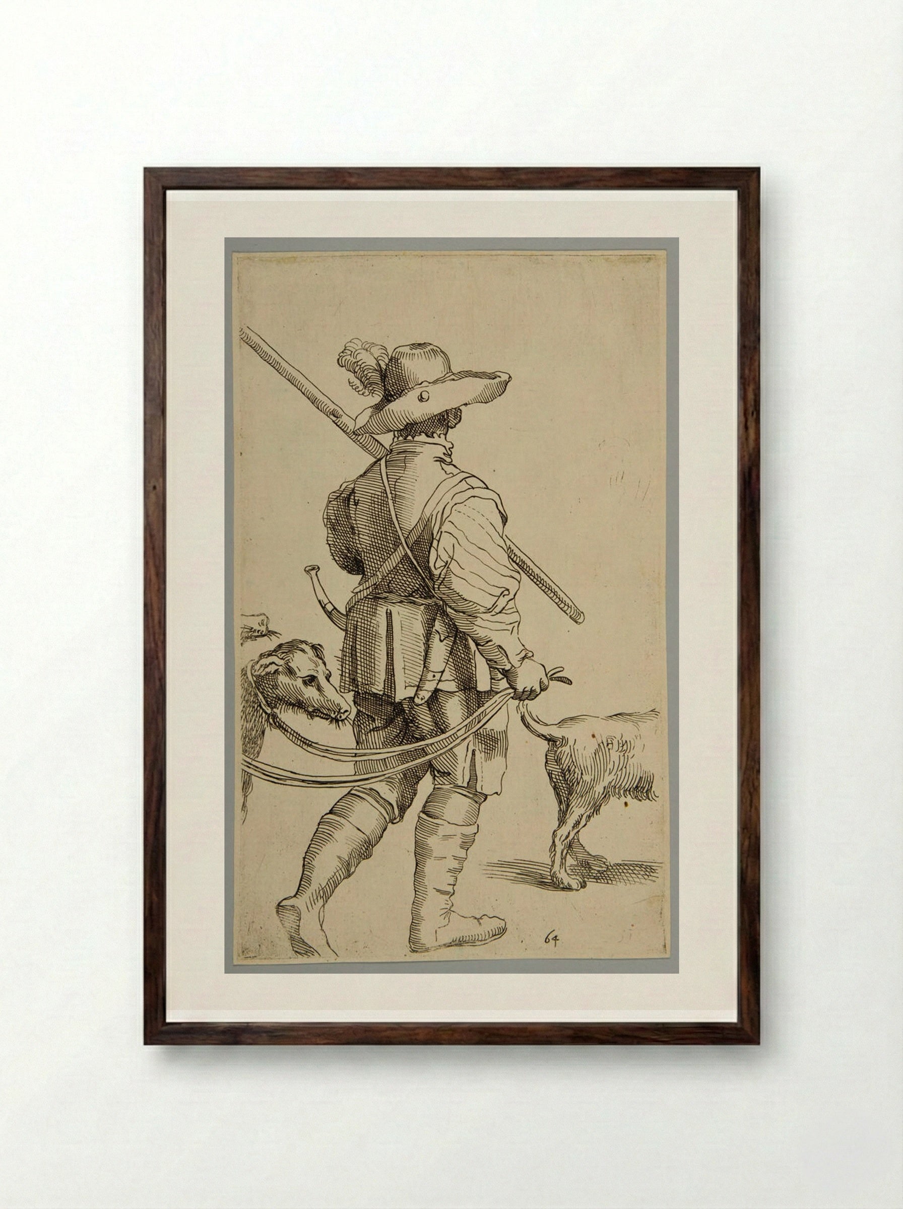 Rabbit Hunter (Plate 64) - Simon Guillain - Framed Print Dark Wood