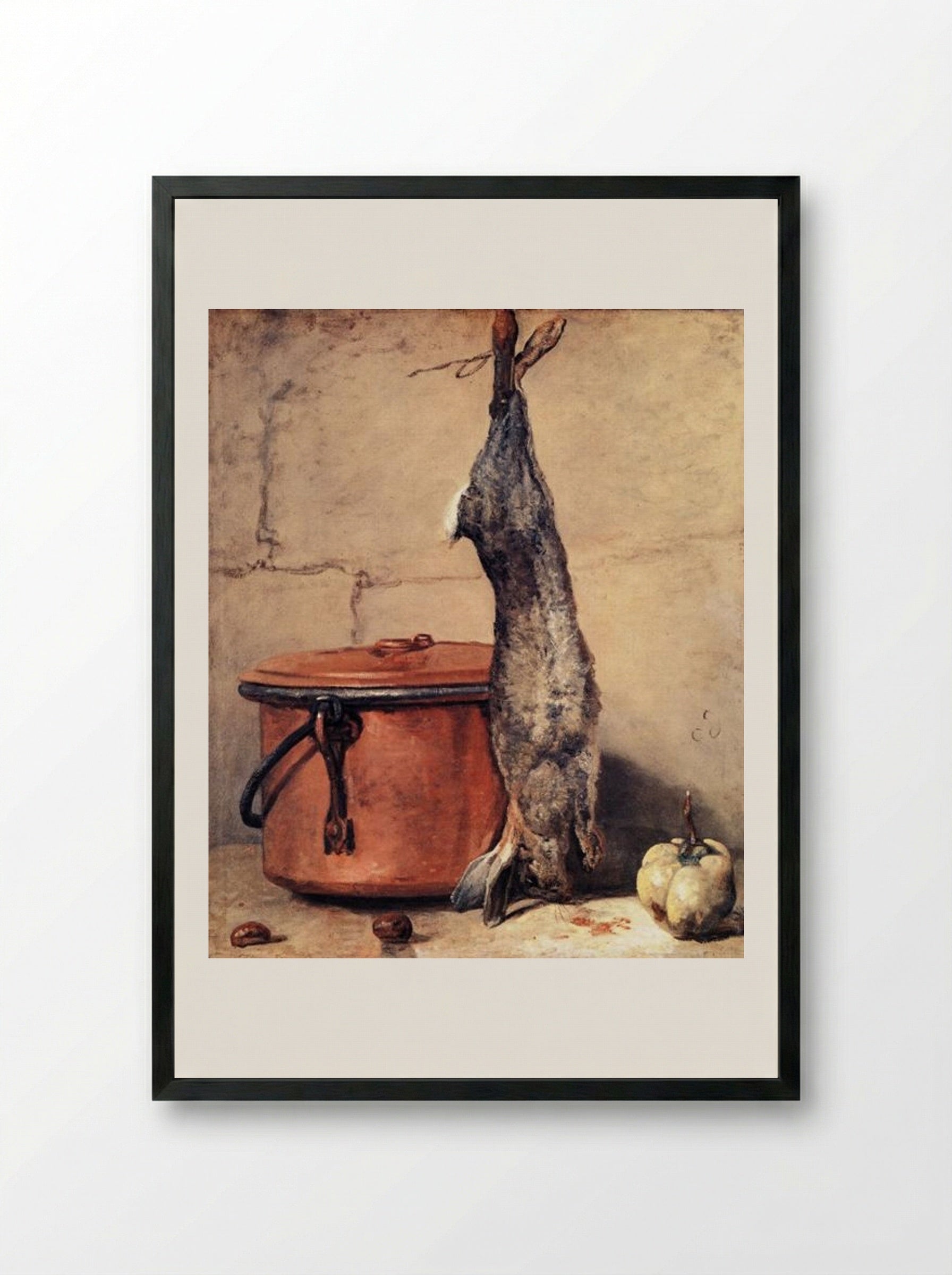 Rabbit and Copper Pot - Jean-Baptiste-Simeon Chardin - Framed Print Black