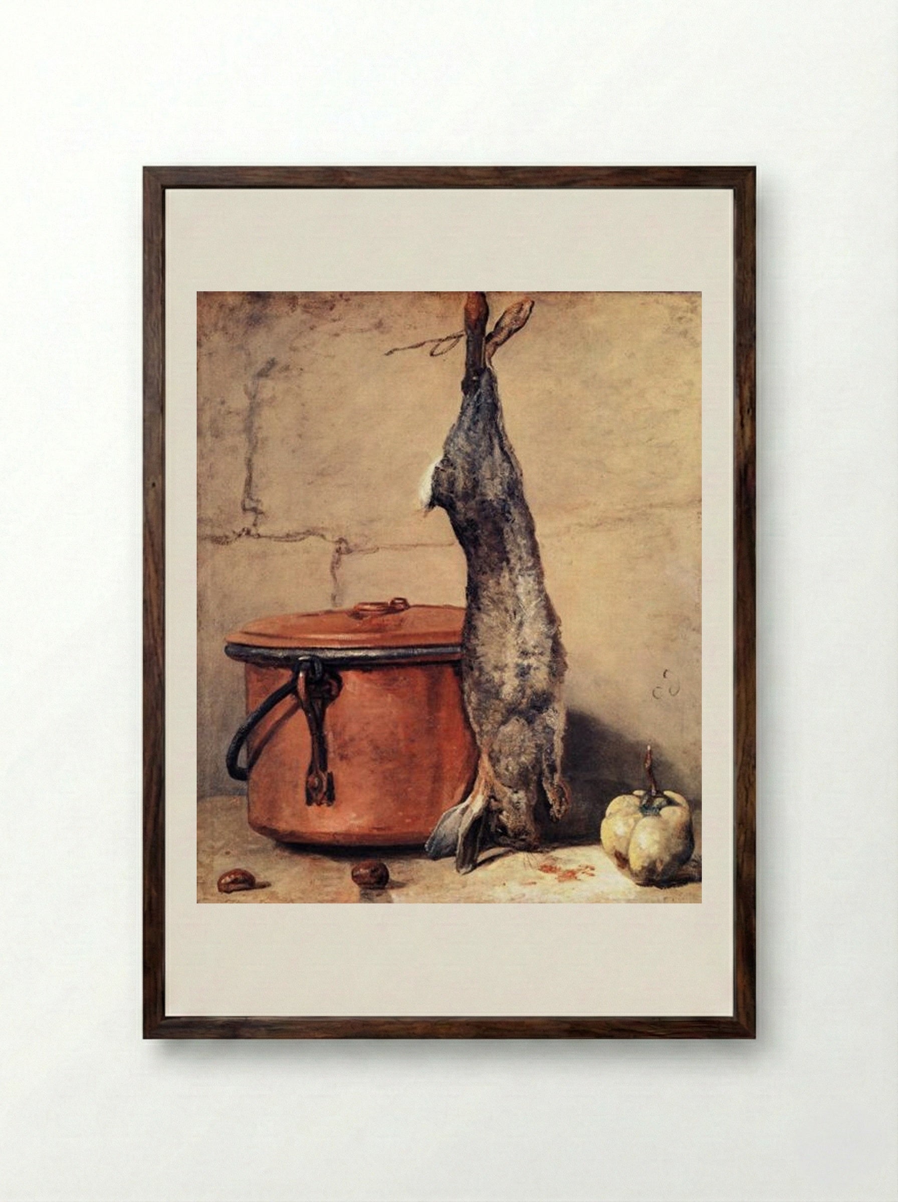 Rabbit and Copper Pot - Jean-Baptiste-Simeon Chardin - Framed Print Dark Wood