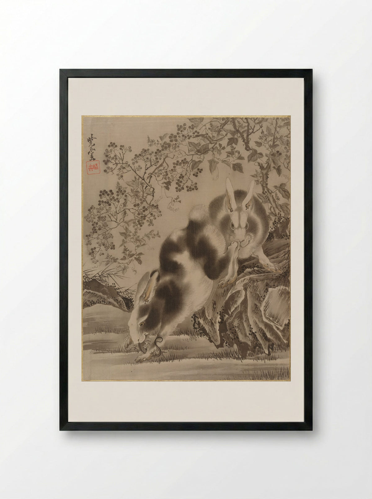 Rabbits - Kawanabe Kyōsai - Framed Print Black