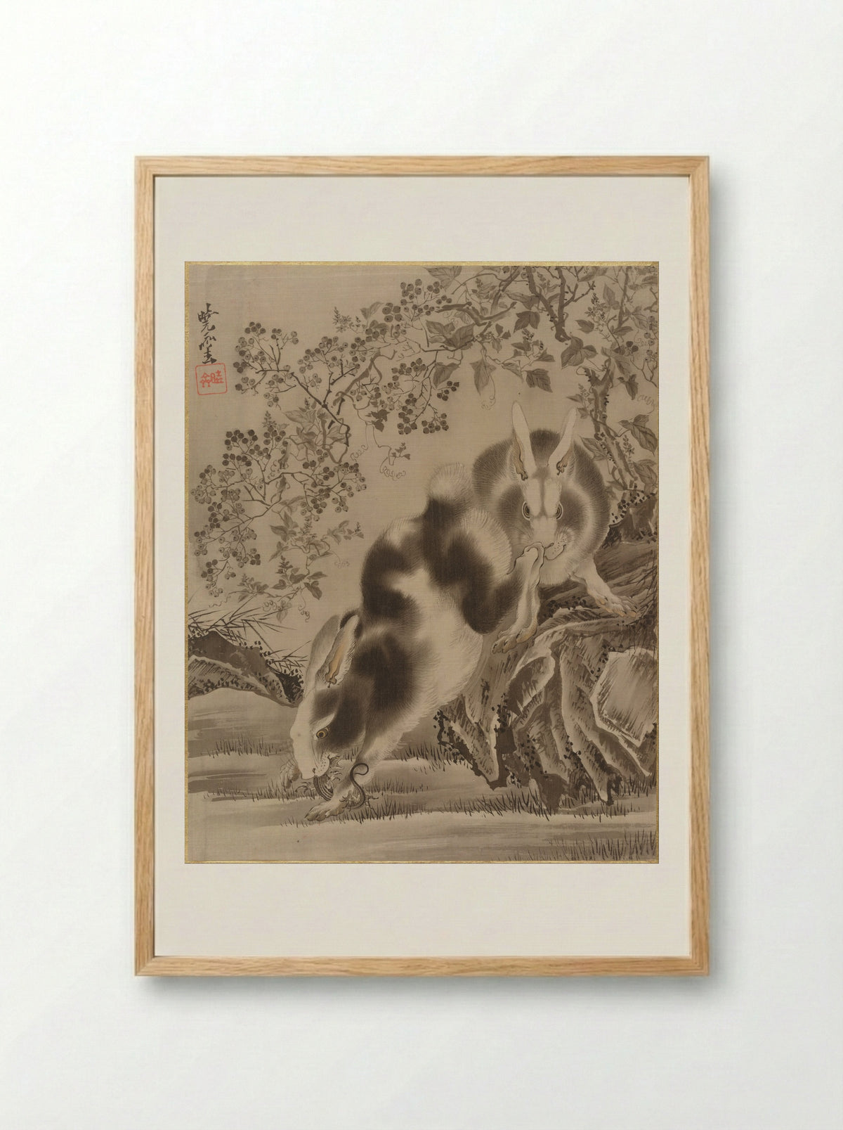 Rabbits - Kawanabe Kyōsai - Framed Print Wood
