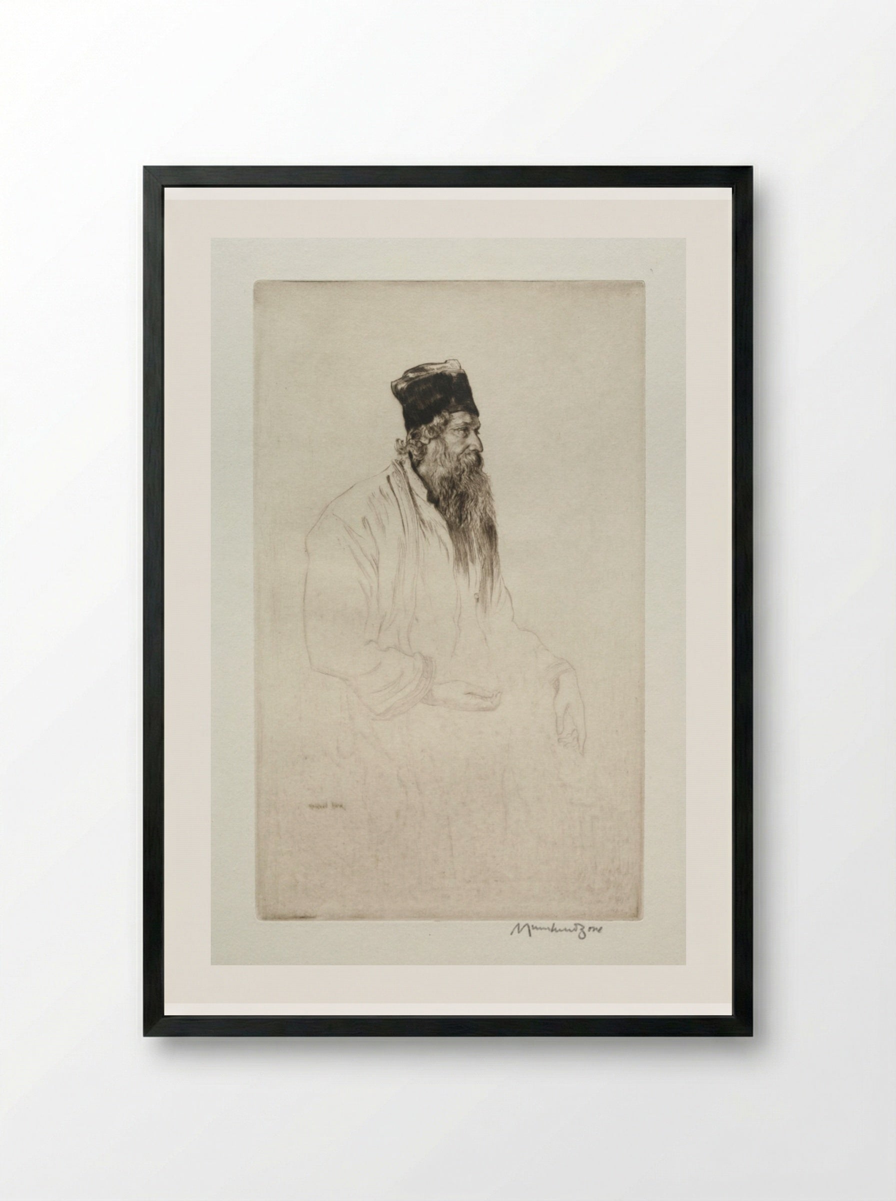 Rabindranath Tagore - Muirhead Bone - Framed Print Black