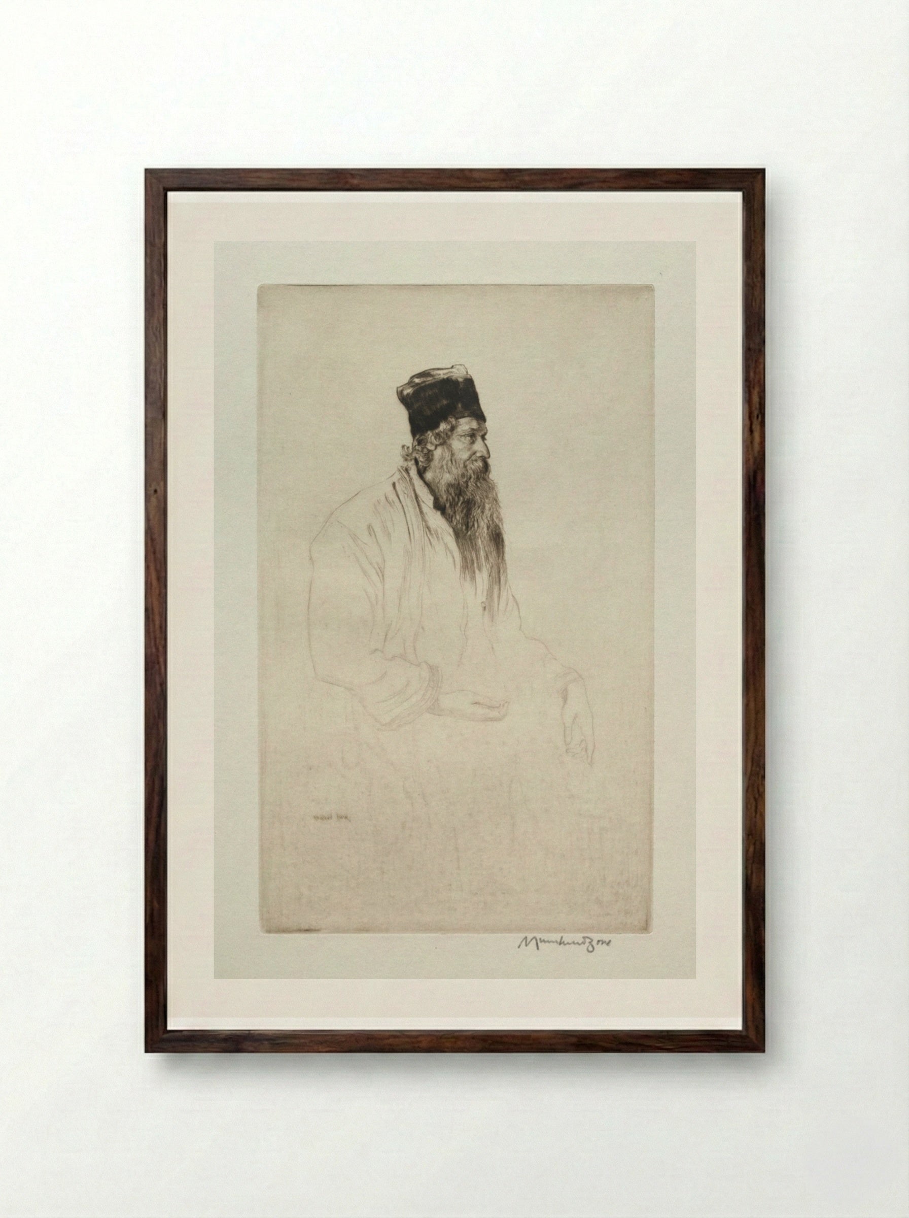 Rabindranath Tagore - Muirhead Bone - Framed Print Dark Wood