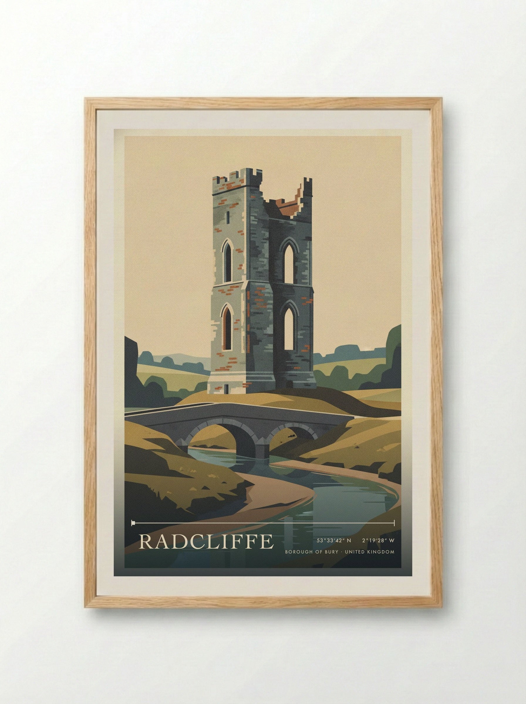 Radcliffe Borough of Bury United Kingdom Travel Poster - Framed Print Wood