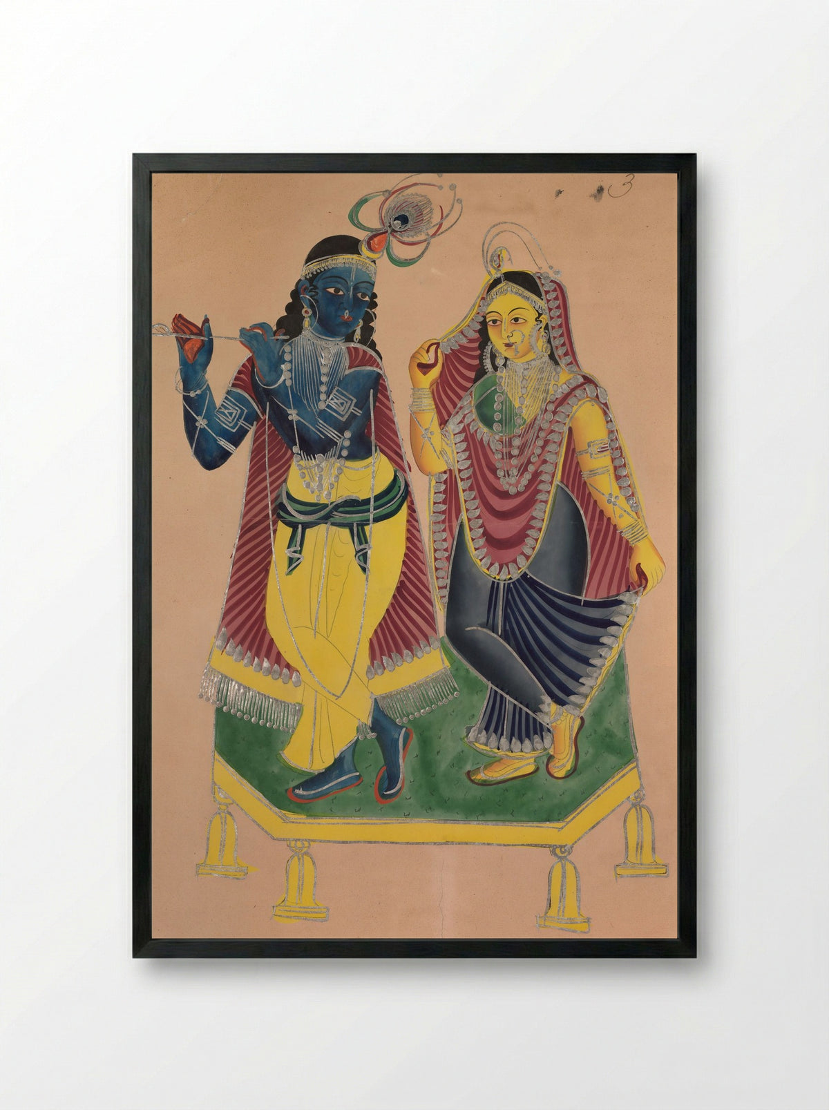 Radha and Krishna - Kalighat School - Framed Print Black
