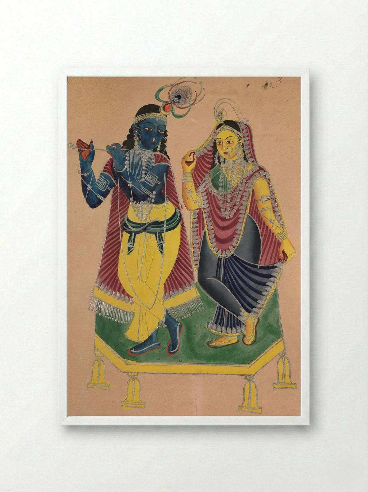 Radha and Krishna - Kalighat School - Framed Print White