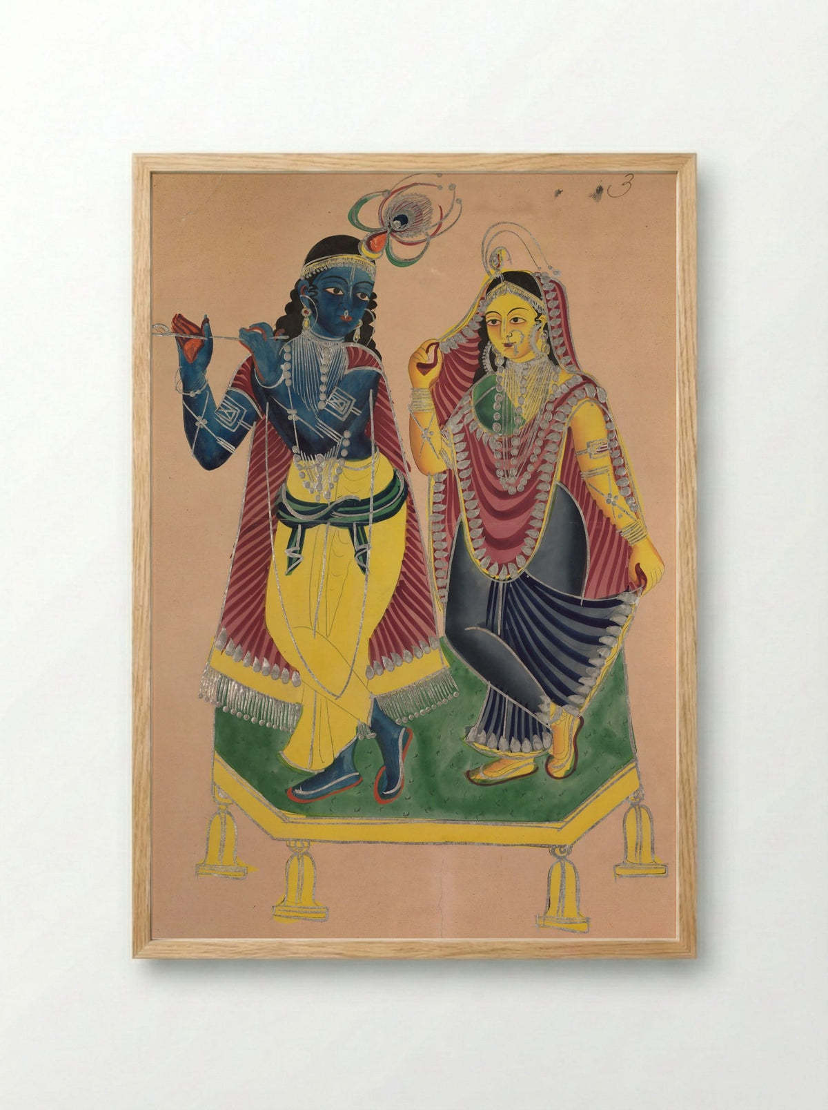 Radha and Krishna - Kalighat School - Framed Print Wood