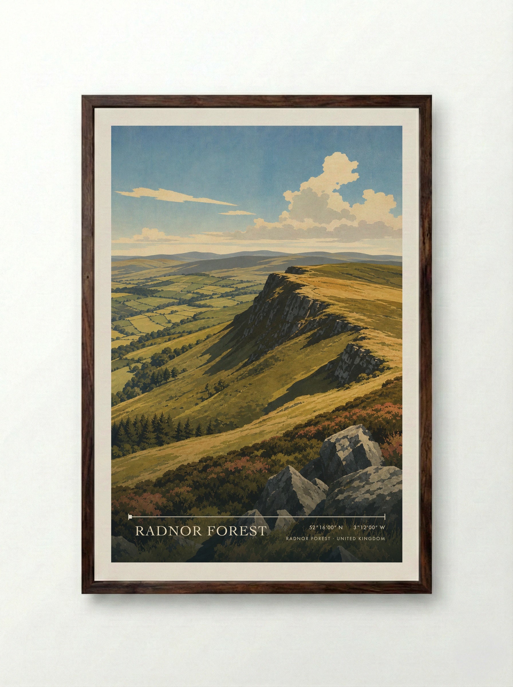 Radnor Forest United Kingdom Travel Poster - Framed Print Dark Wood