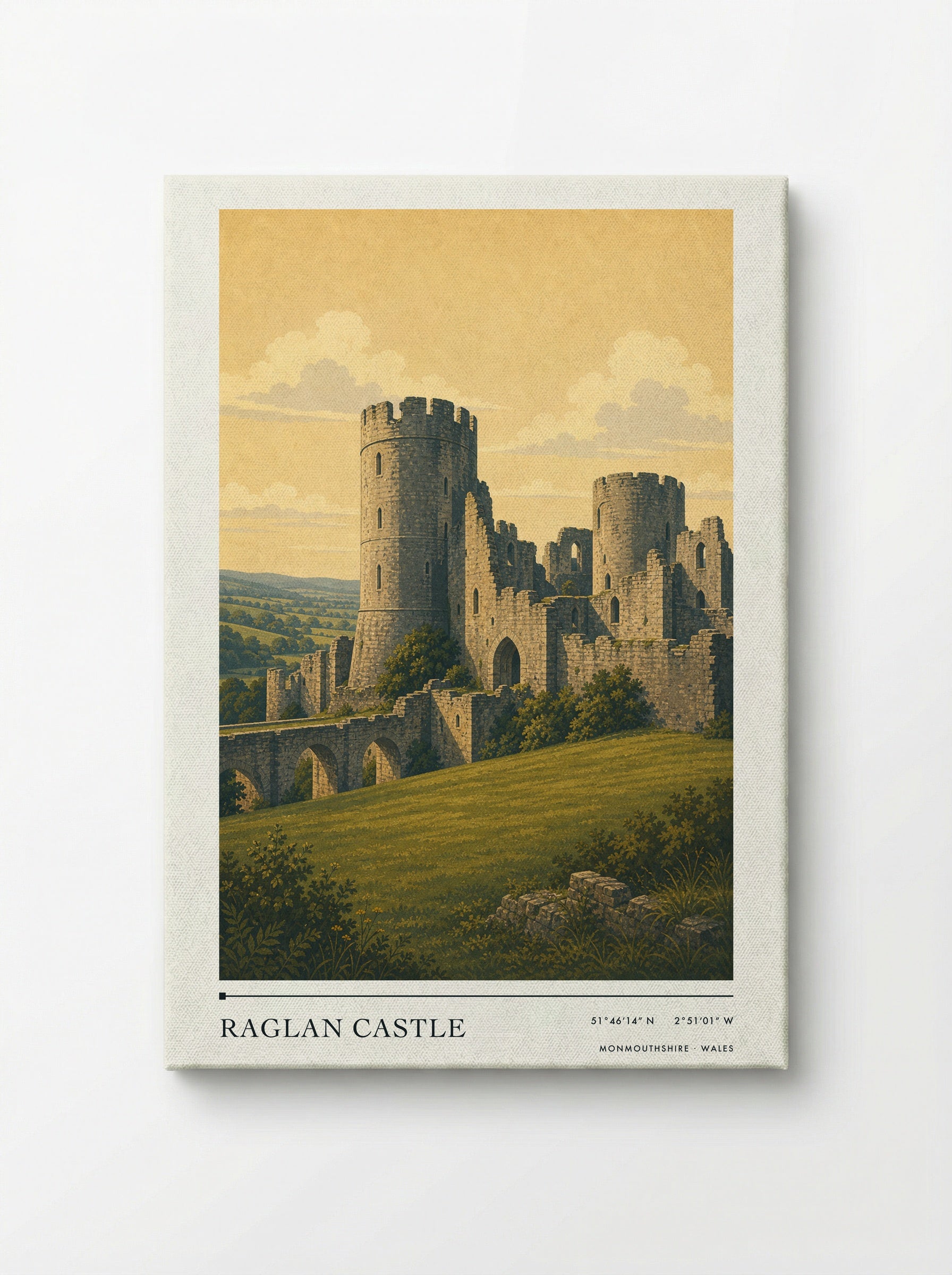 Raglan Castle Monmouthshire Wales Travel Poster - Canvas