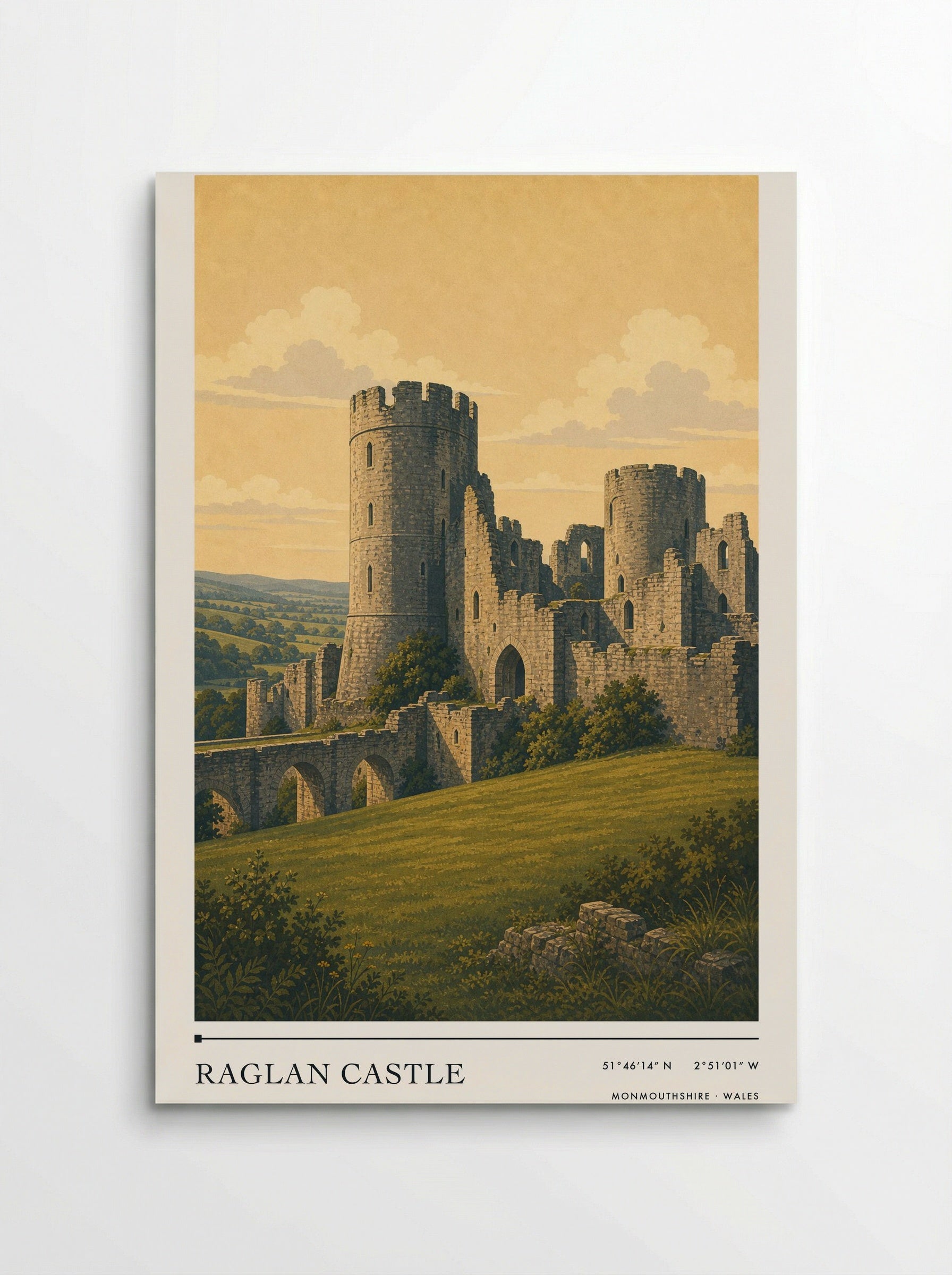 Raglan Castle Monmouthshire Wales Travel Poster - Poster