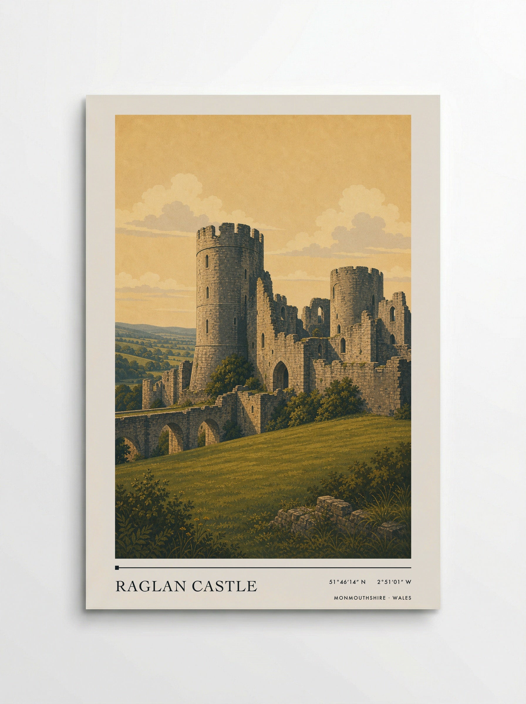 Raglan Castle Monmouthshire Wales Travel Poster - Poster
