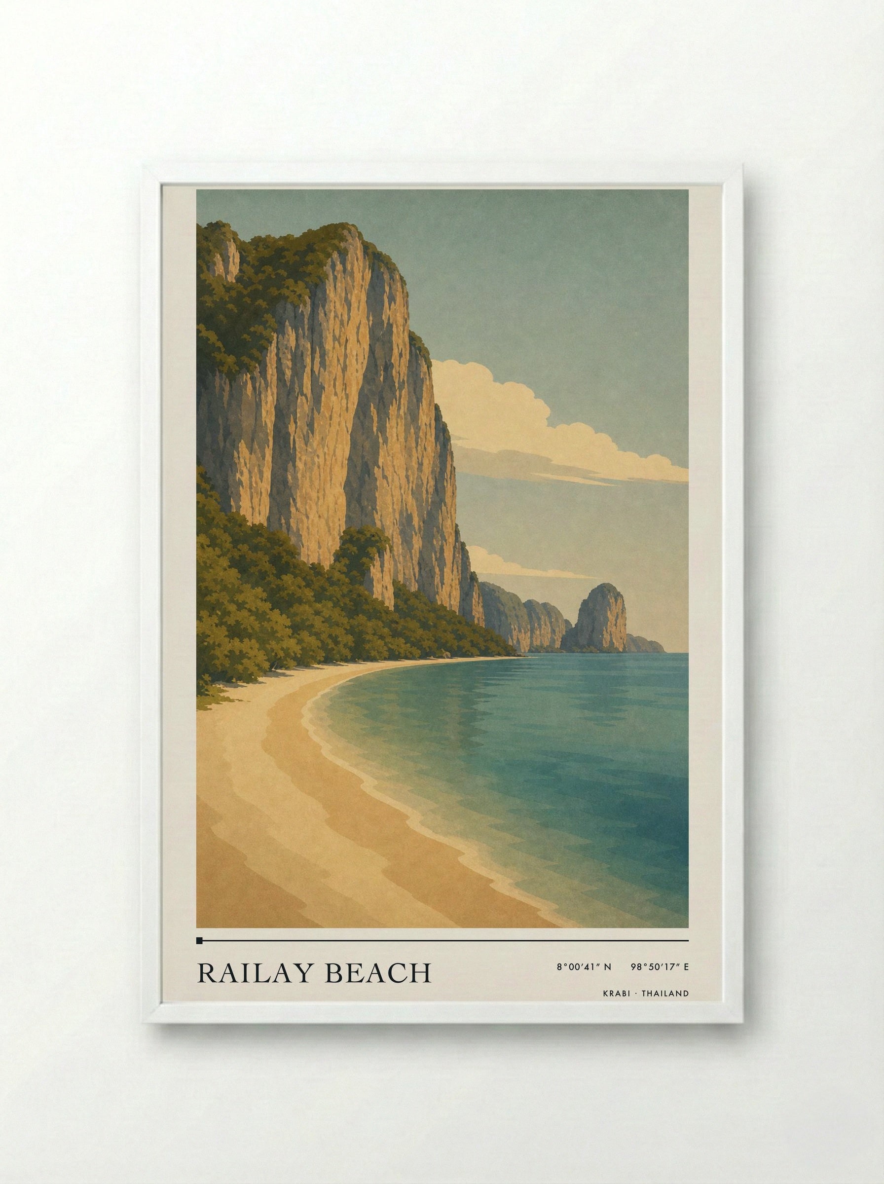 Railay Beach Travel Poster Artwork - Framed Print White