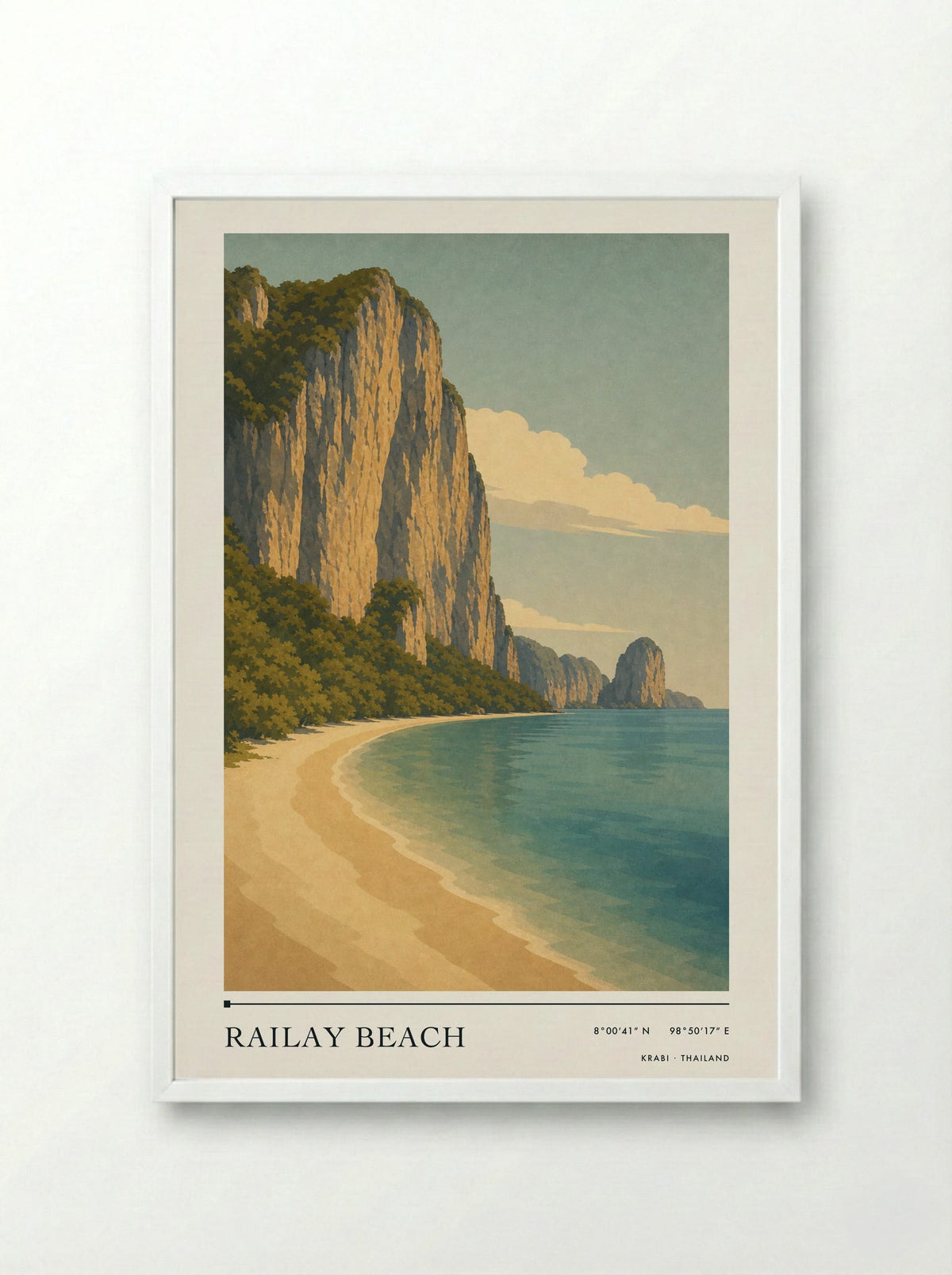 Railay Beach Travel Poster Artwork - Framed Print White
