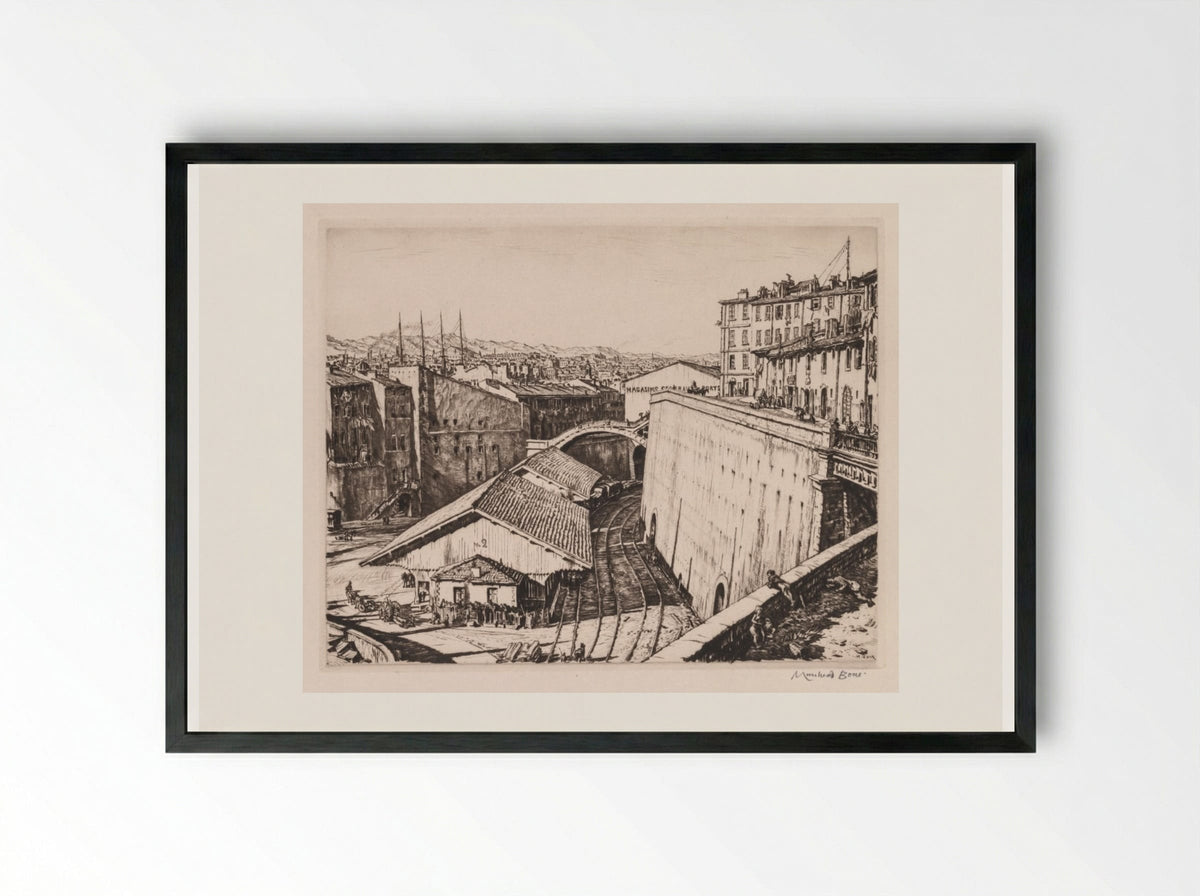 Railway Sheds, Marseilles - Muirhead Bone - Framed Print Black