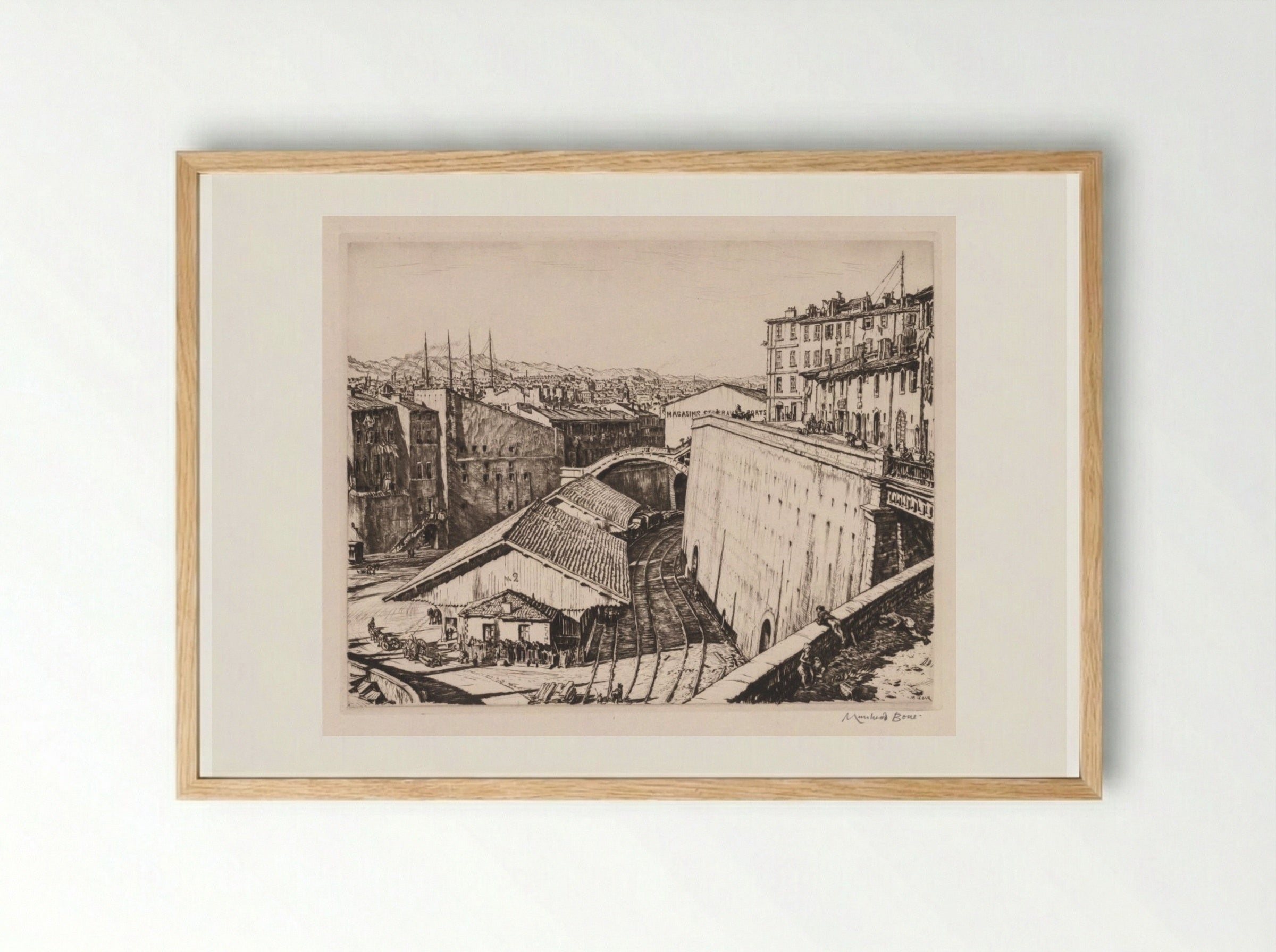 Railway Sheds, Marseilles - Muirhead Bone - Framed Print Wood