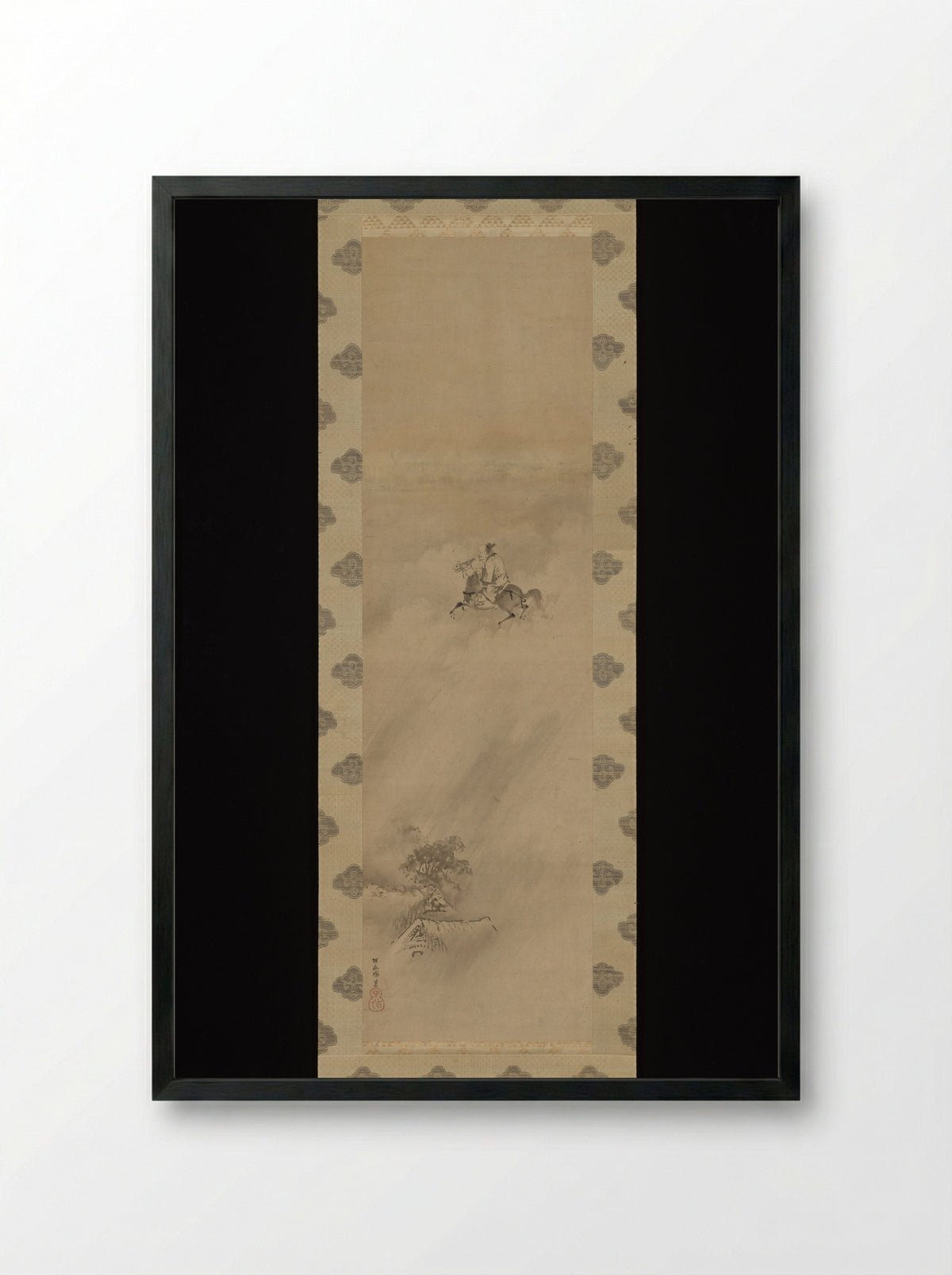 Rain God Riding in Clouds on a Horse - Kano School - Framed Print Black