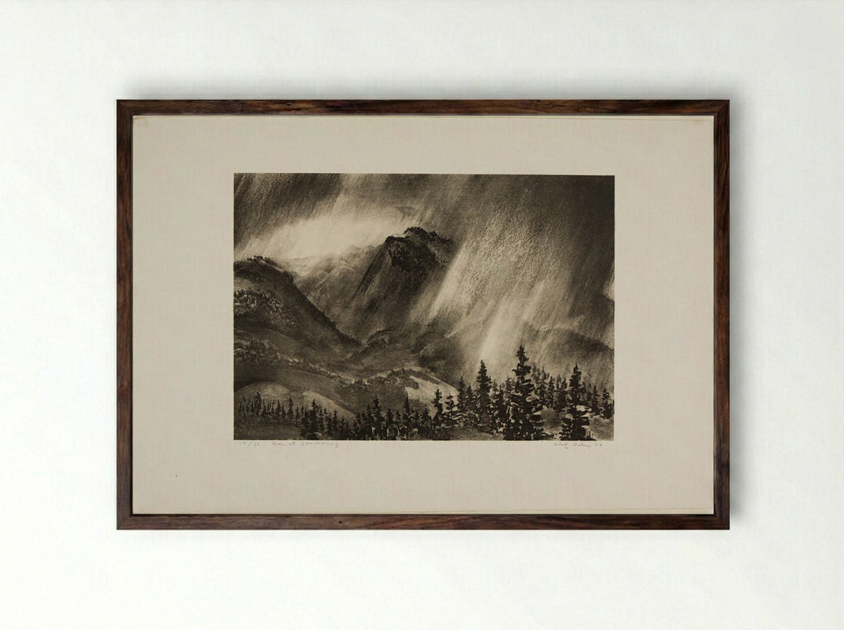 Rain at Semmering - Adolph Dehn - Framed Print Dark Wood