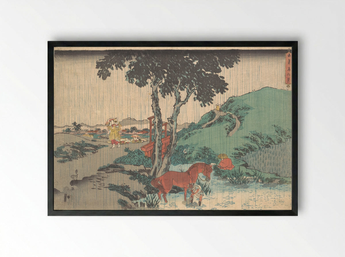 Rain of the Fifth Month (Samidare) - Utagawa Kunisada - Framed Print Black