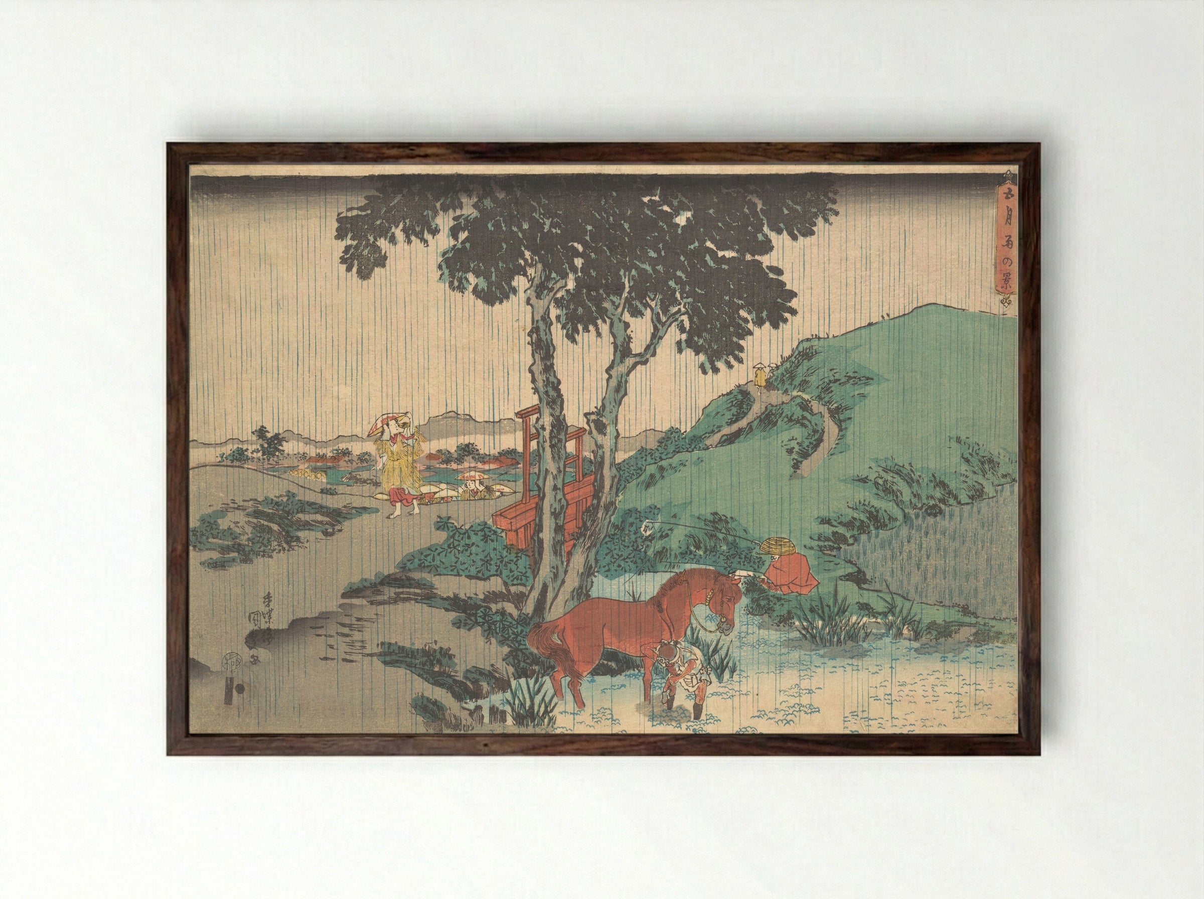 Rain of the Fifth Month (Samidare) - Utagawa Kunisada - Framed Print Dark Wood