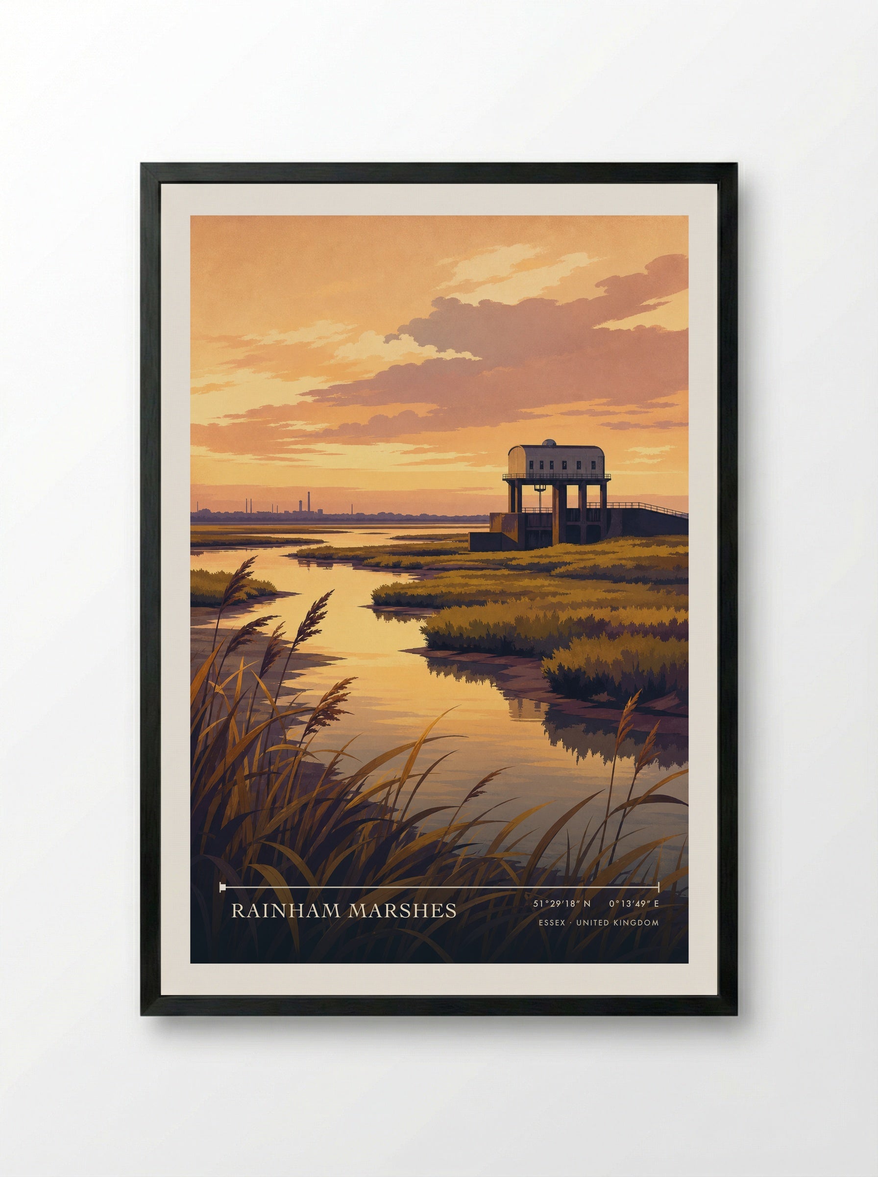 Rainham Marshes Essex United Kingdom Travel Poster - Framed Print Black