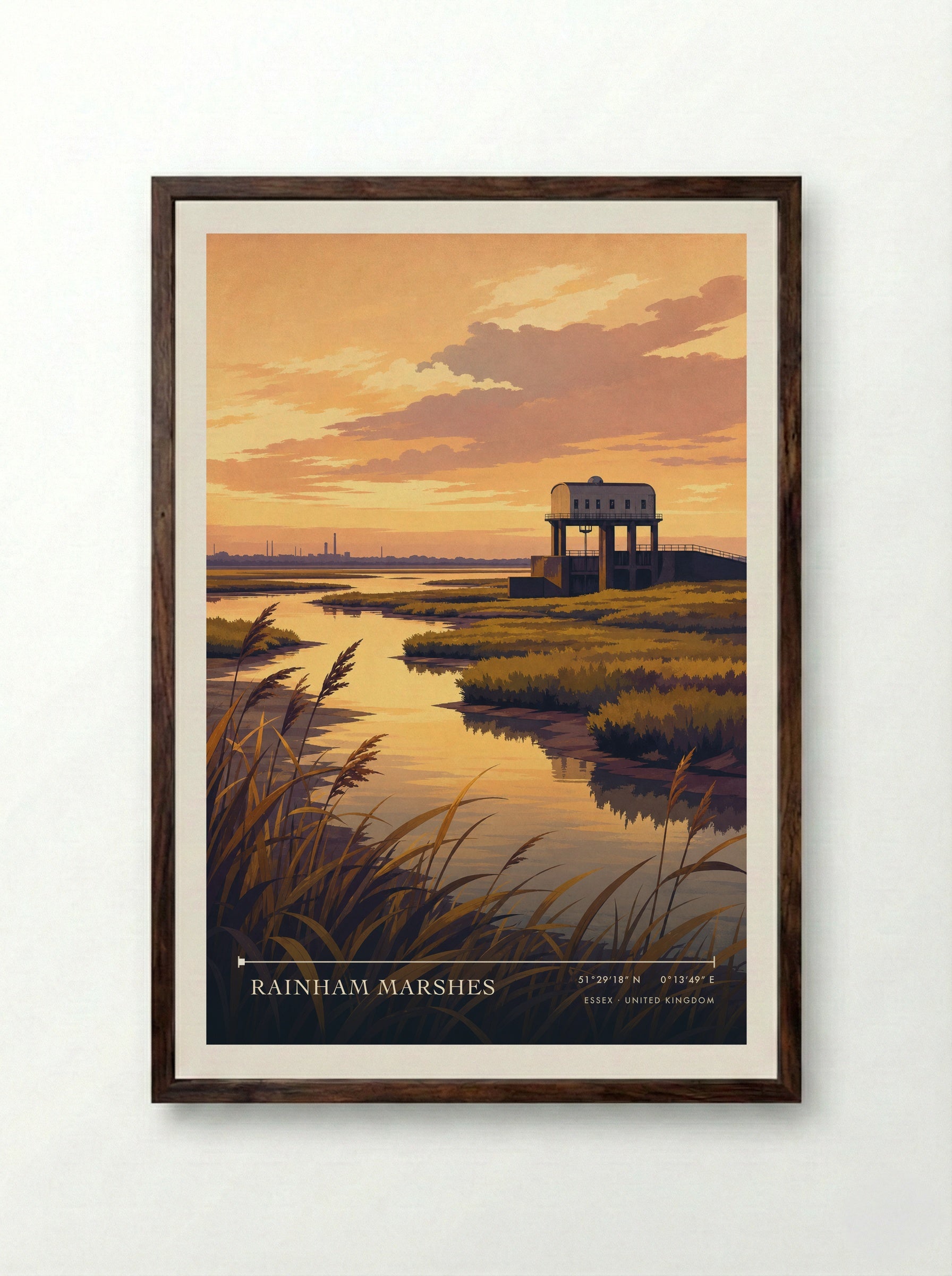 Rainham Marshes Essex United Kingdom Travel Poster - Framed Print Dark Wood