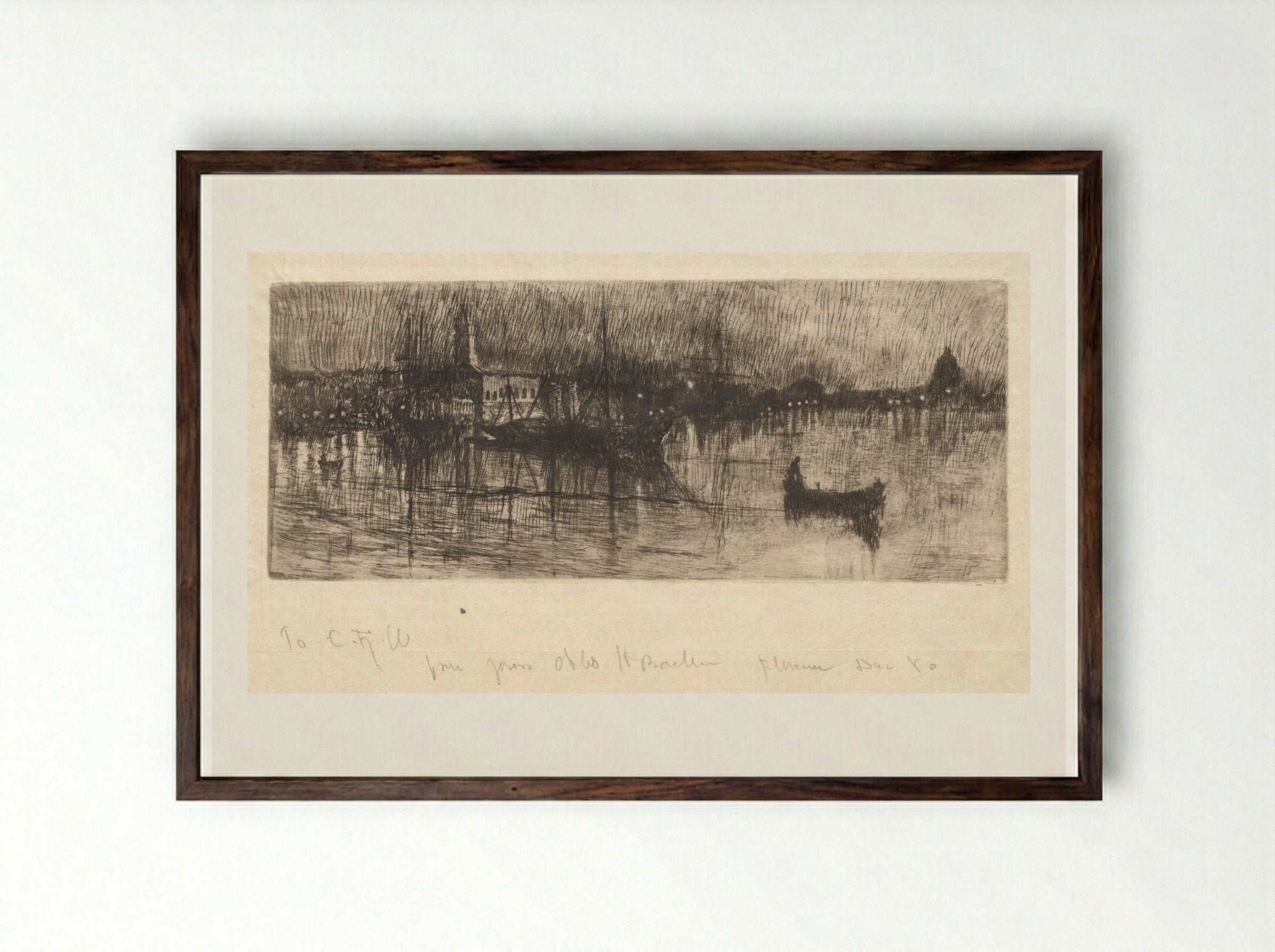Rainy Night, Venice - Otto H. Bacher - Framed Print Dark Wood