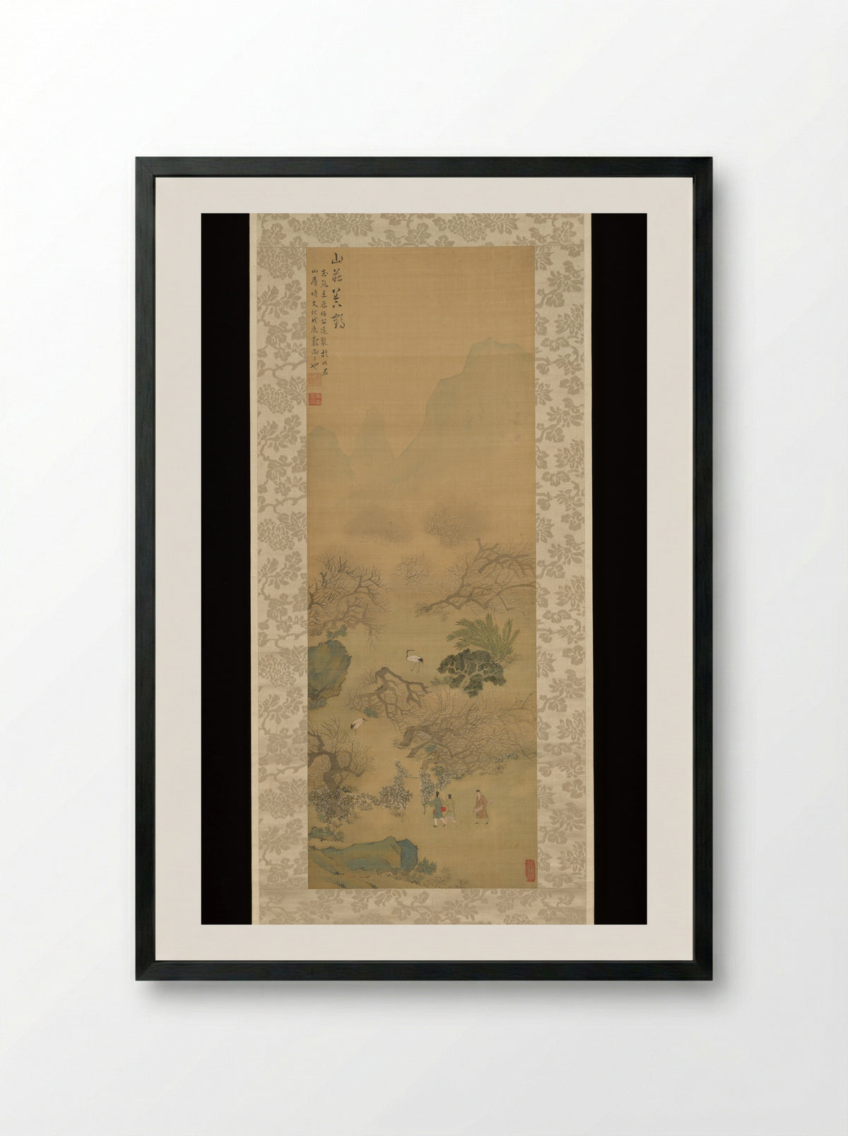 Raising Cranes at a Mountain Villa - Tachihara Kyōsho - Framed Print Black