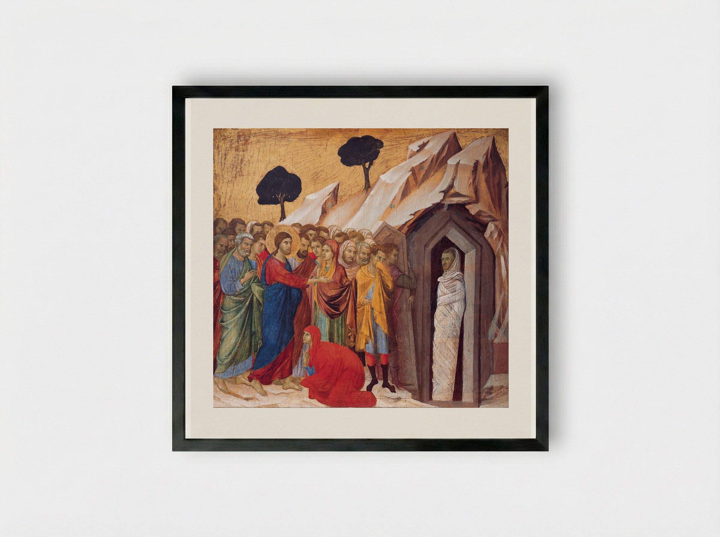 Raising of Lazarus - Duccio di Buoninsegna - Framed Print Black