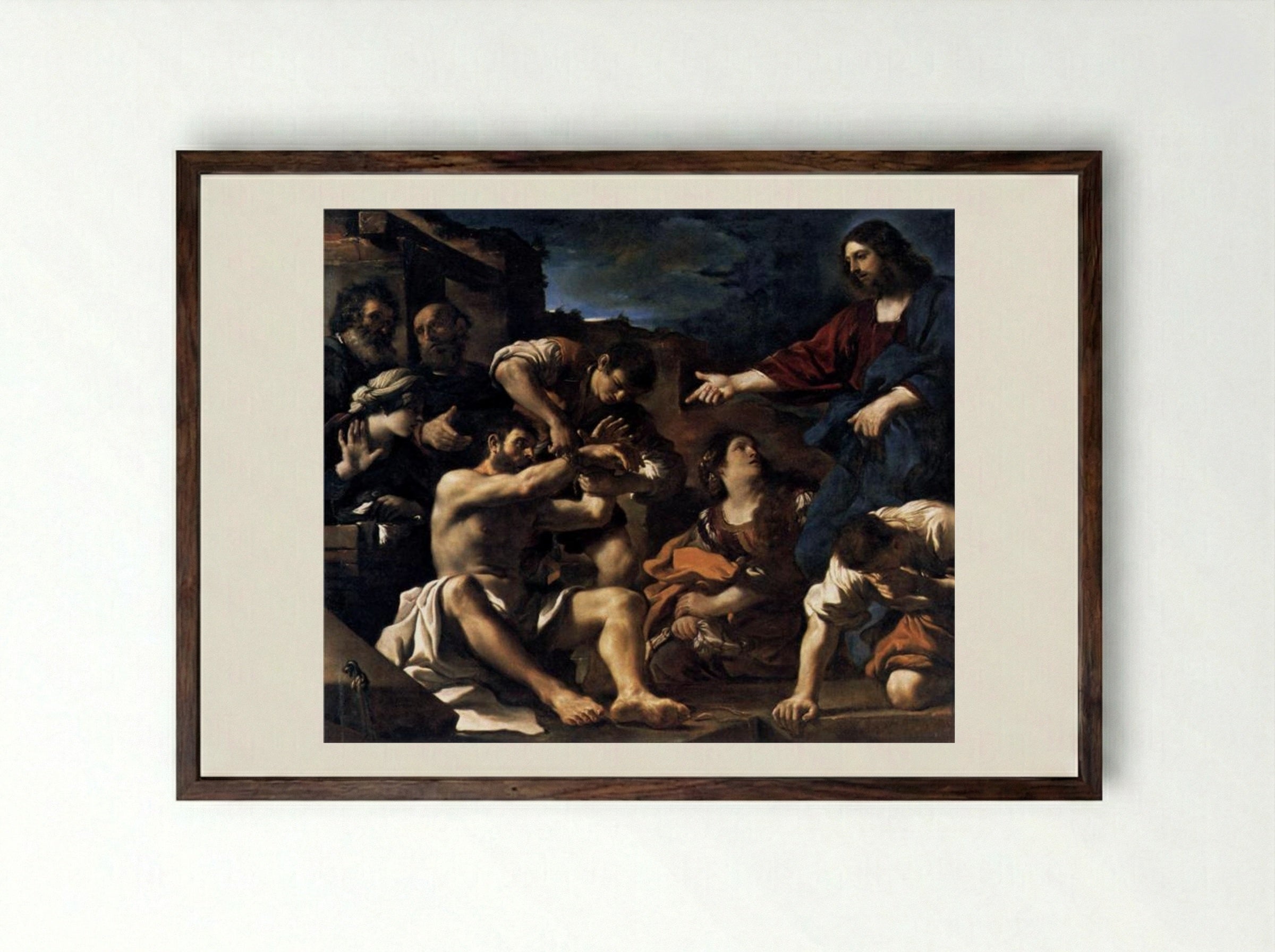 Raising of Lazarus - Guercino - Framed Print Dark Wood