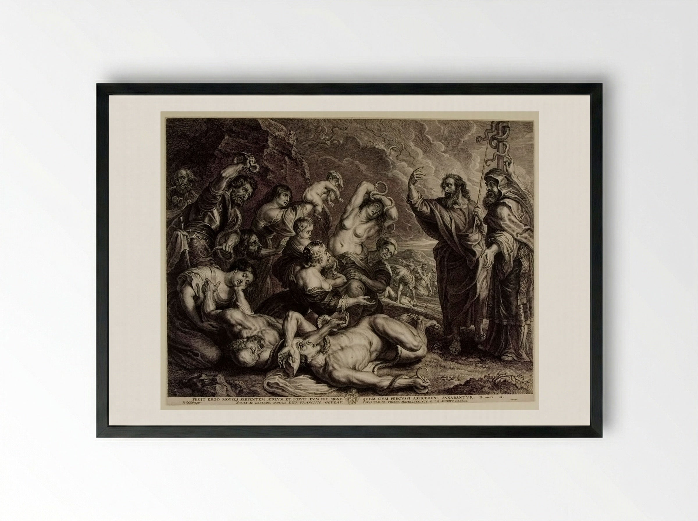 Raising of the Brazen Serpent - Schelte Adamsz. Bolswert - Framed Print Black