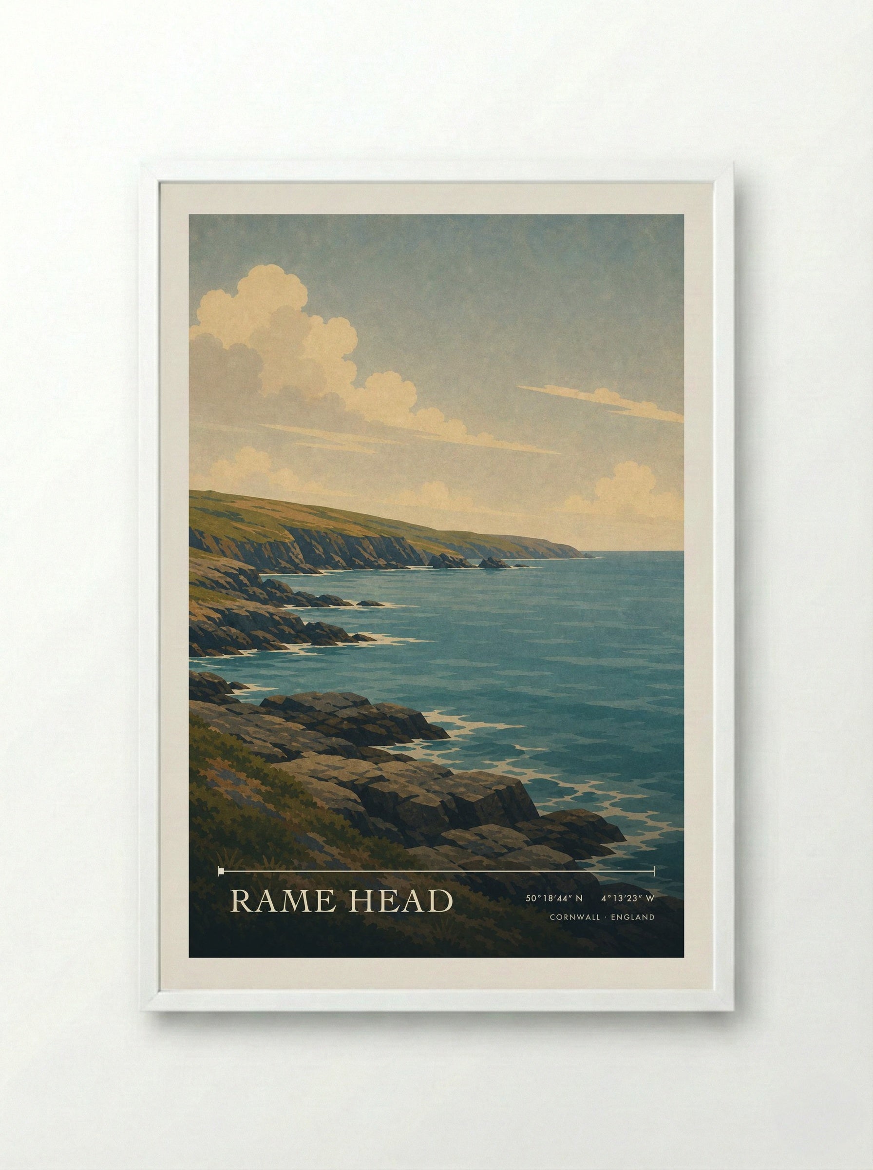 Rame Head Cornwall England Travel Poster - Framed Print White