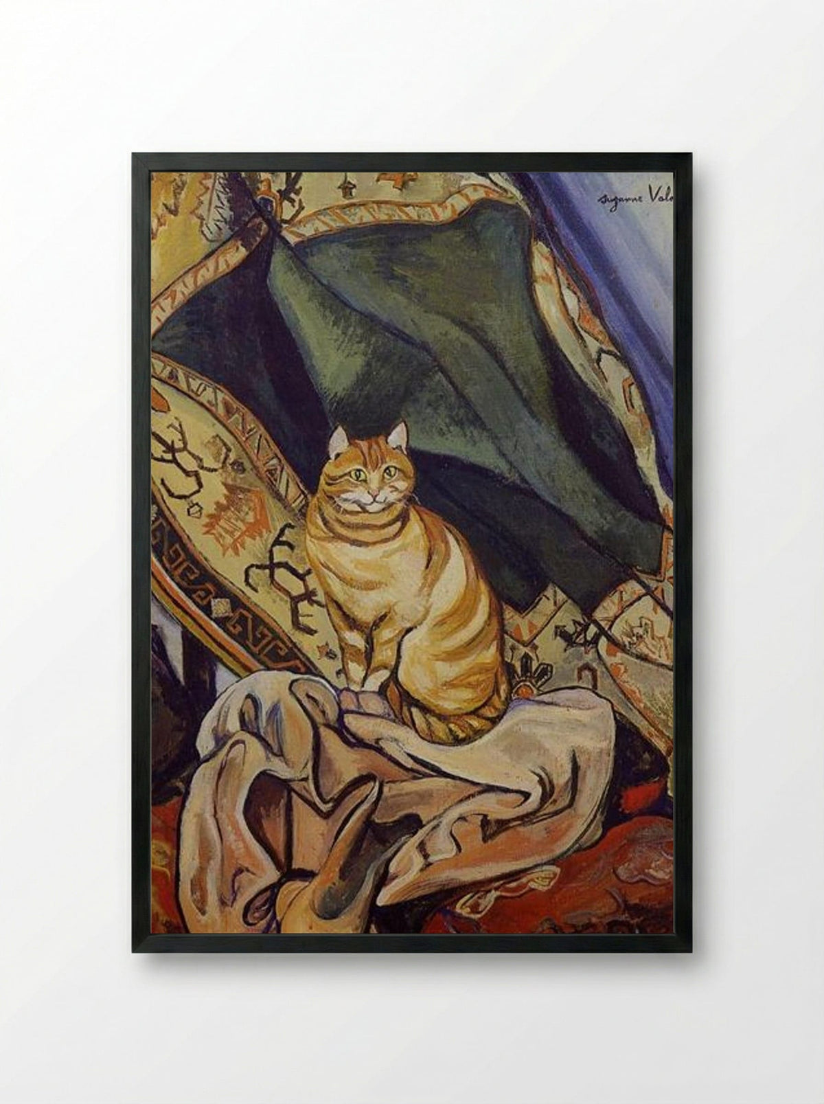 Raminou sitting on a cloth - Suzanne Valadon - Framed Print Black