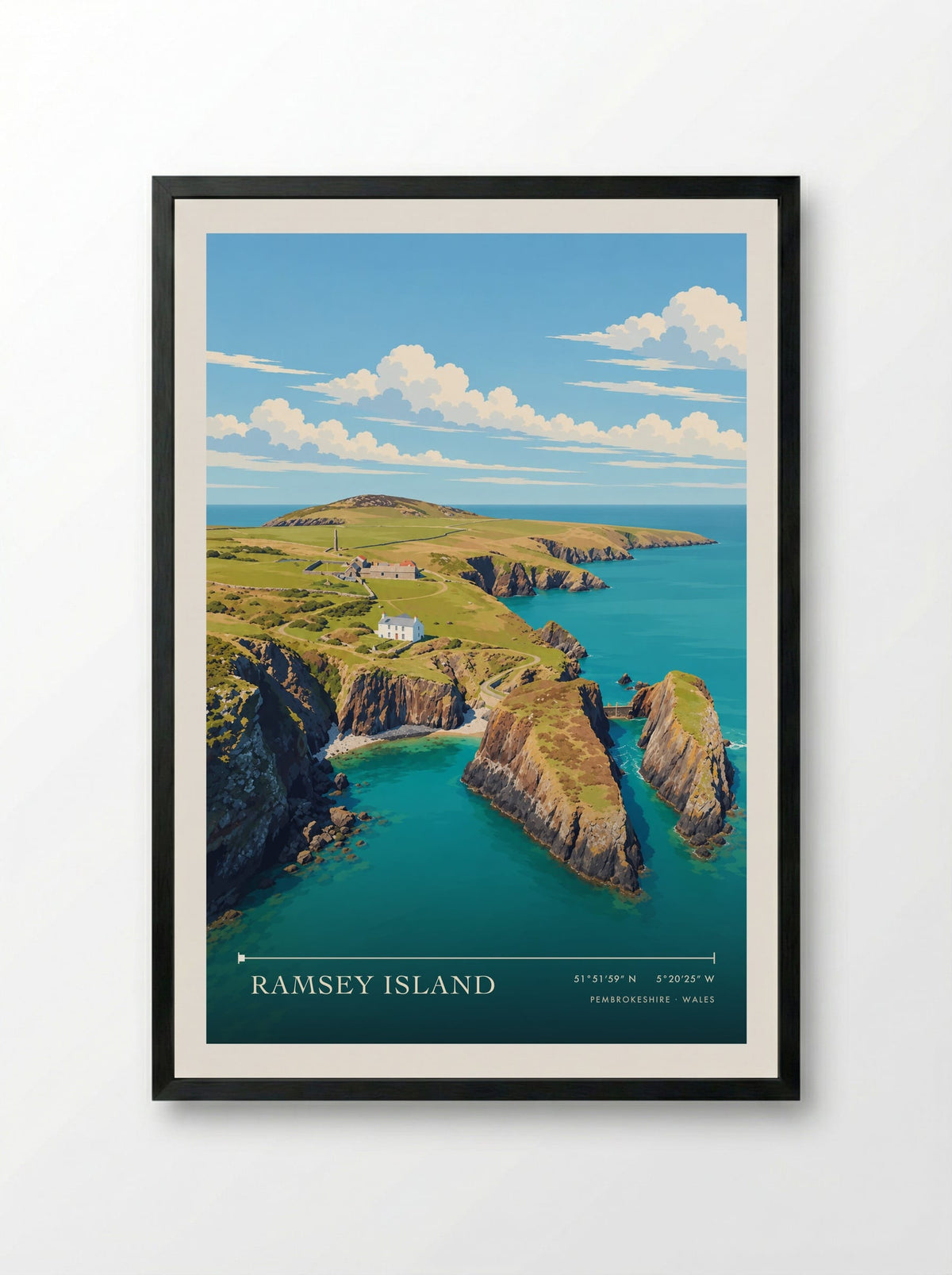 Ramsey Island, Pembrokeshire | Travel Poster - Framed Print Black