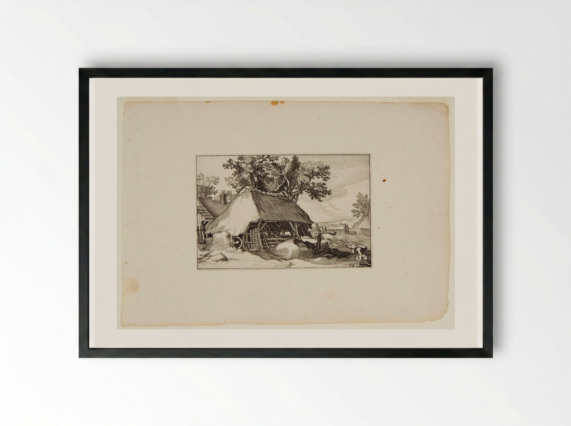 Ramshackle Hut with Thatched Roof - Claes Jansz. Visscher - Framed Print Black