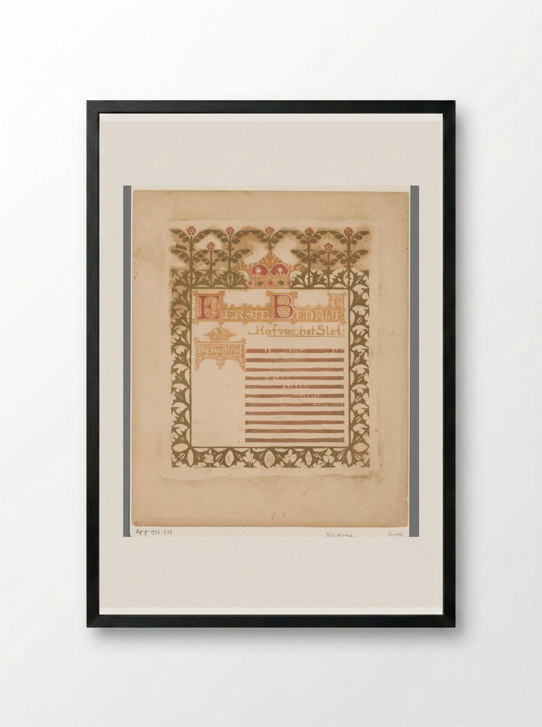 Rand met bloemmotieven en kroon - Bernard Willem Wierink - Framed Print Black