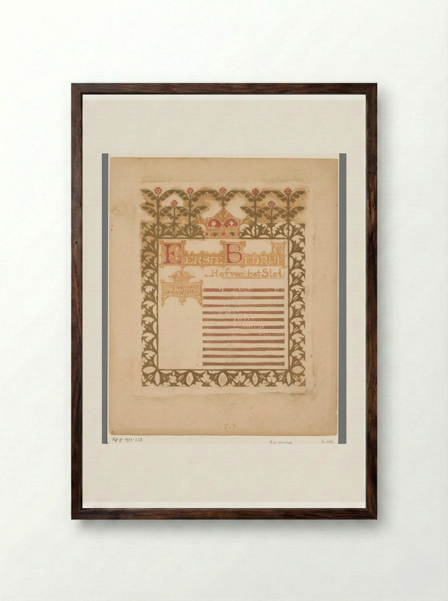 Rand met bloemmotieven en kroon - Bernard Willem Wierink - Framed Print Dark Wood