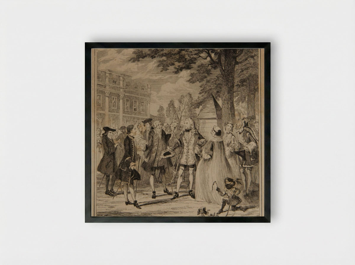Randulph Crew Introduced to Beau Villiers on the Mall - George Cruikshank - Framed Print Black