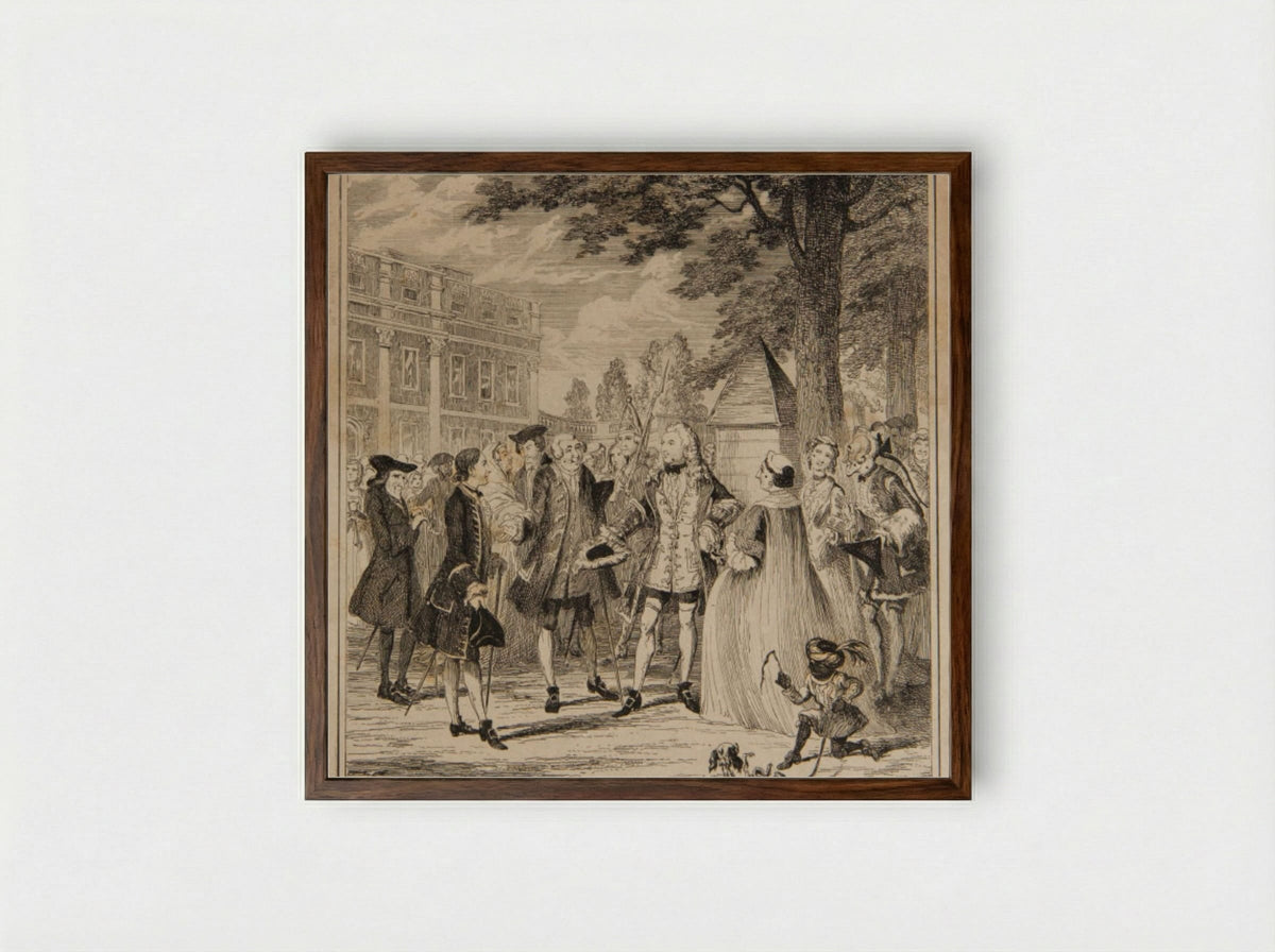 Randulph Crew Introduced to Beau Villiers on the Mall - George Cruikshank - Framed Print Dark Wood
