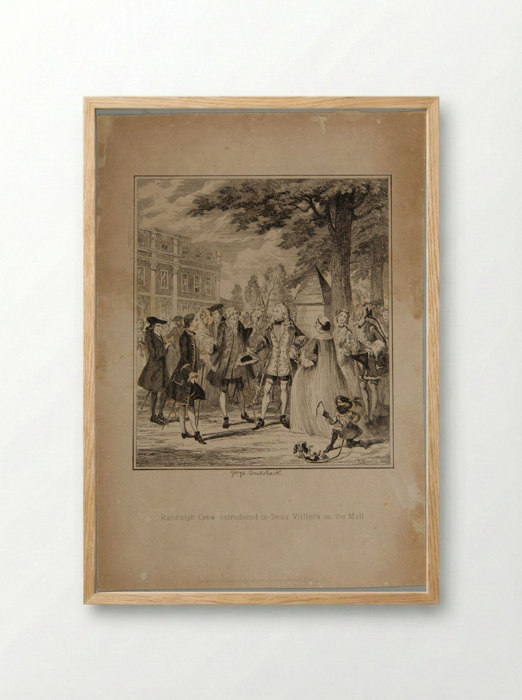 Randulph Crew Introduced to Beau Villiers on the Mall - George Cruikshank - Framed Print Wood