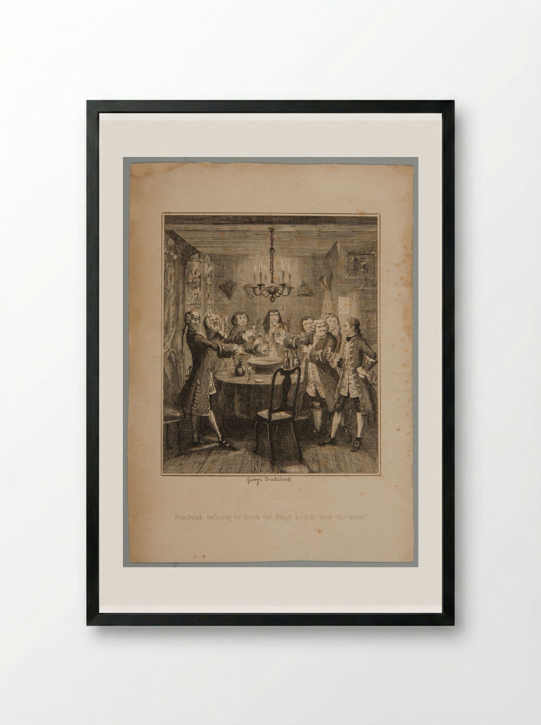 Randulph Refusing to Drink the King's Health Over the Water - George Cruikshank - Framed Print Black