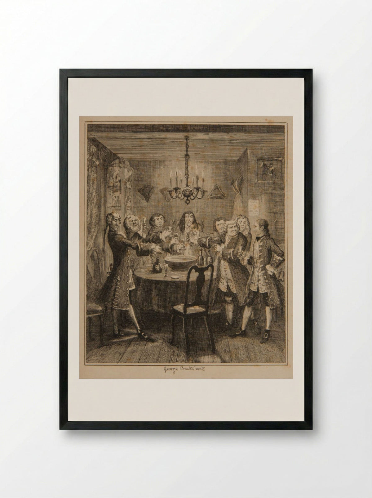 Randulph Refusing to Drink the King's Health Over the Water - George Cruikshank - Framed Print Black