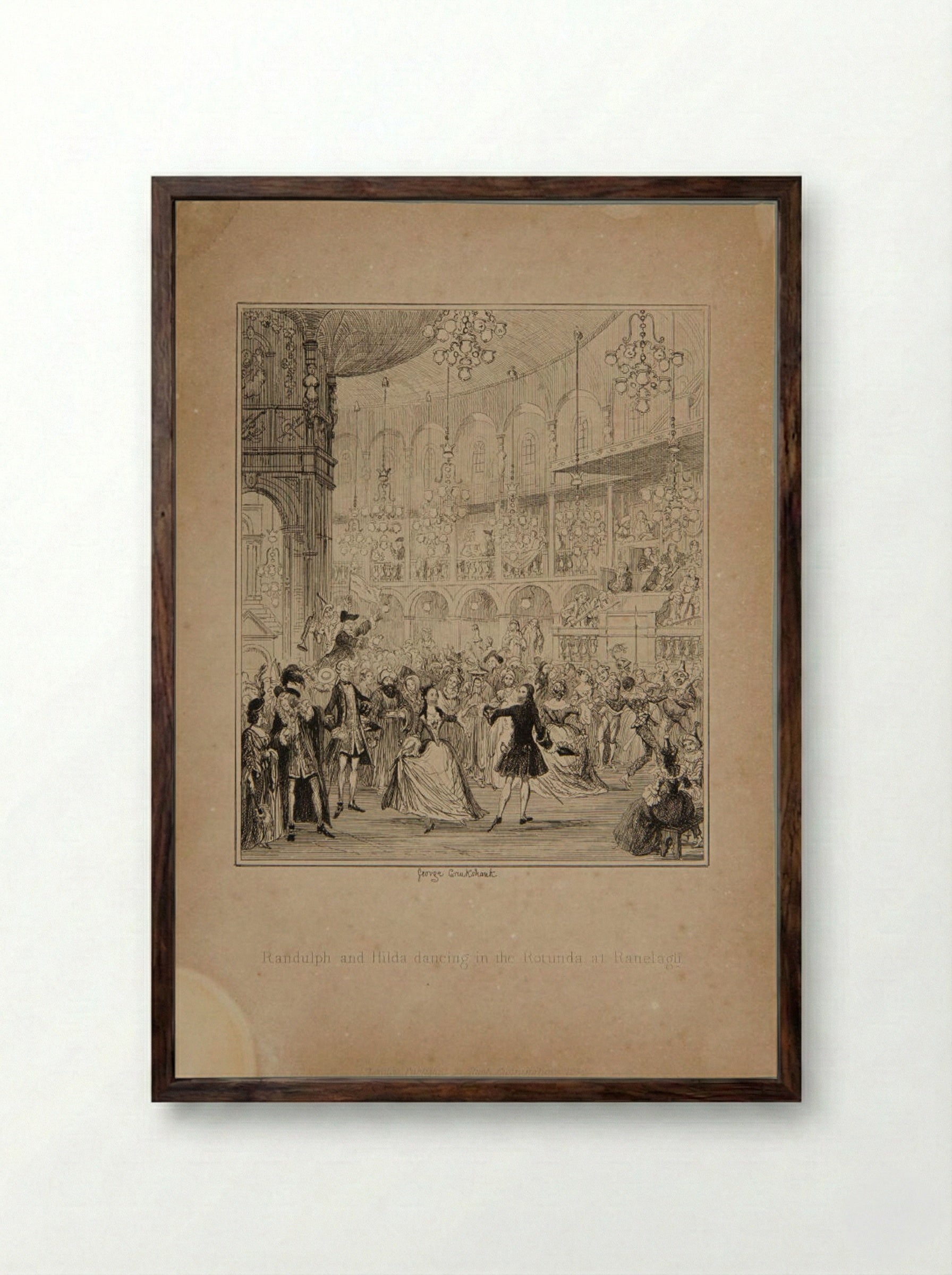 Randulph and Hilda Dancing in the Rotunda at Ranelagh - George Cruikshank - Framed Print Dark Wood