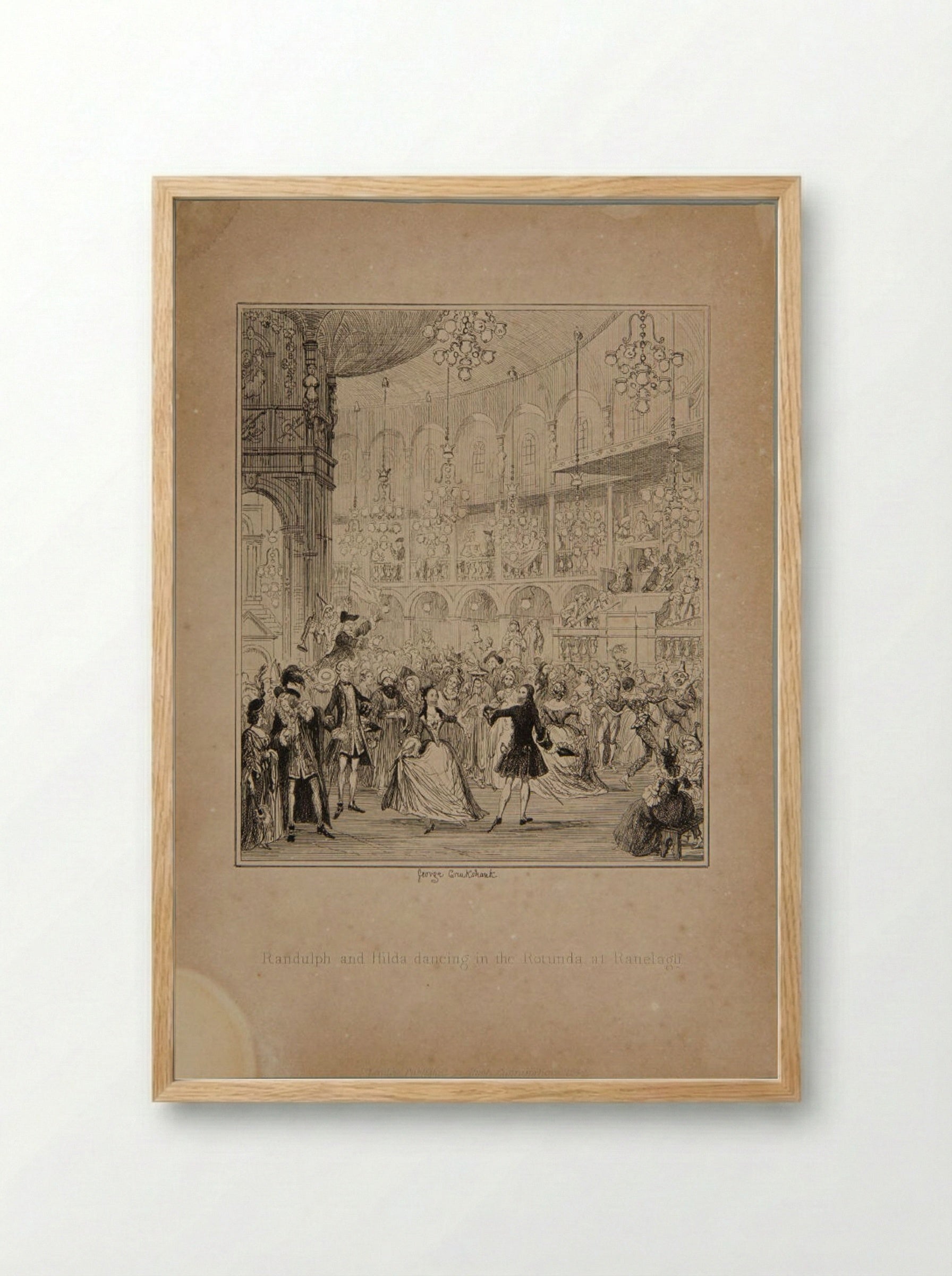 Randulph and Hilda Dancing in the Rotunda at Ranelagh - George Cruikshank - Framed Print Wood