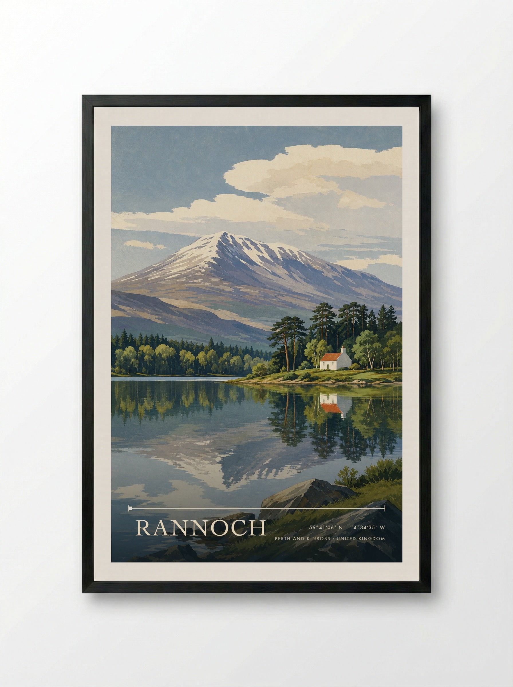 Rannoch Perth and Kinross United Kingdom Travel Poster - Framed Print Black