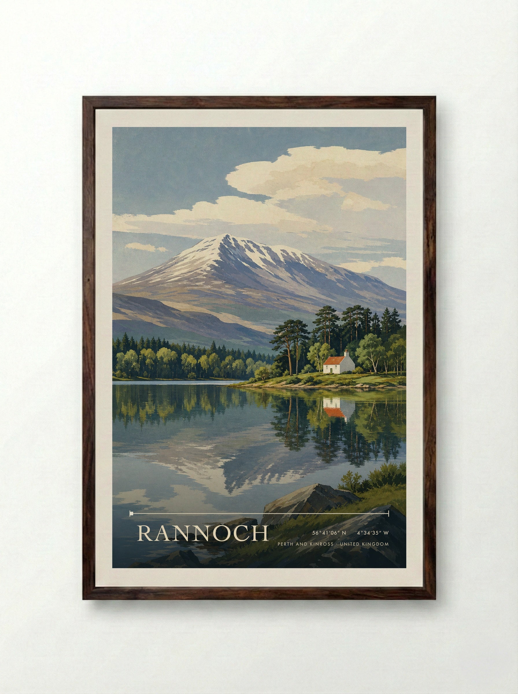 Rannoch Perth and Kinross United Kingdom Travel Poster - Framed Print Dark Wood