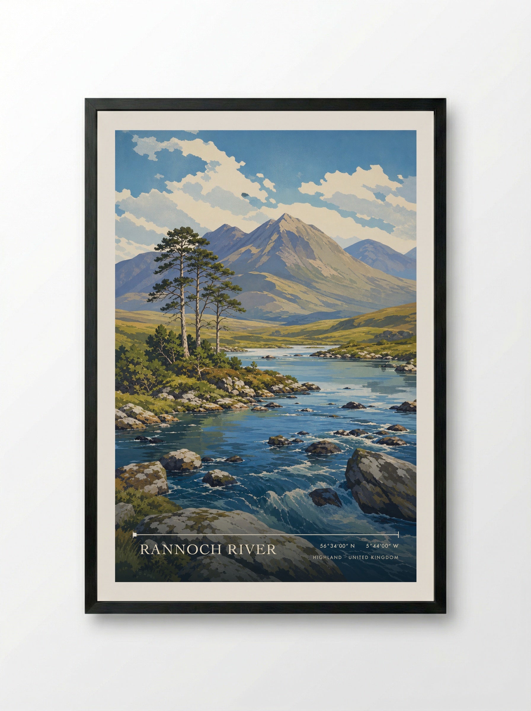 Rannoch River Highland United Kingdom Travel Poster - Framed Print Black