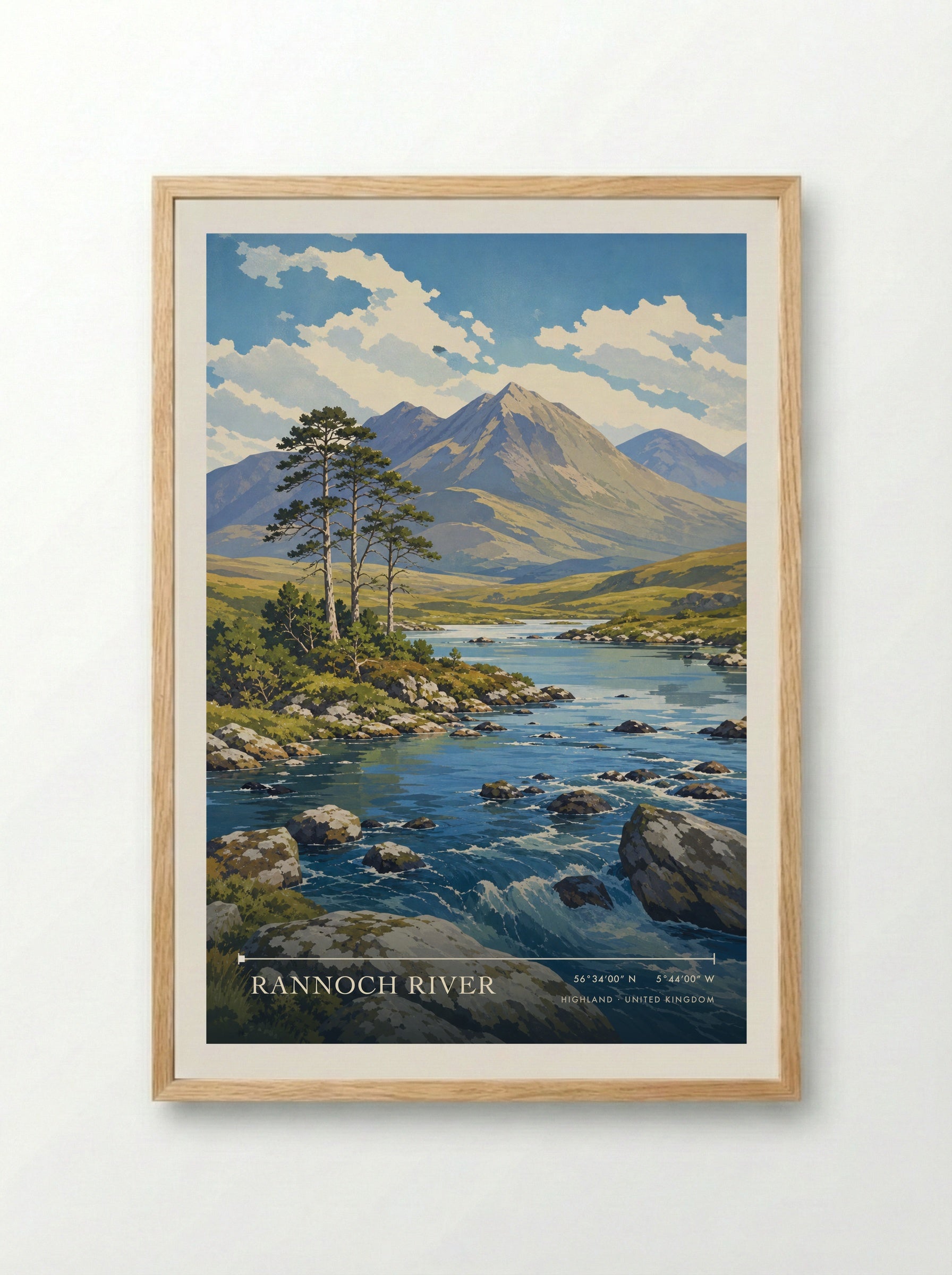 Rannoch River Highland United Kingdom Travel Poster - Framed Print Wood