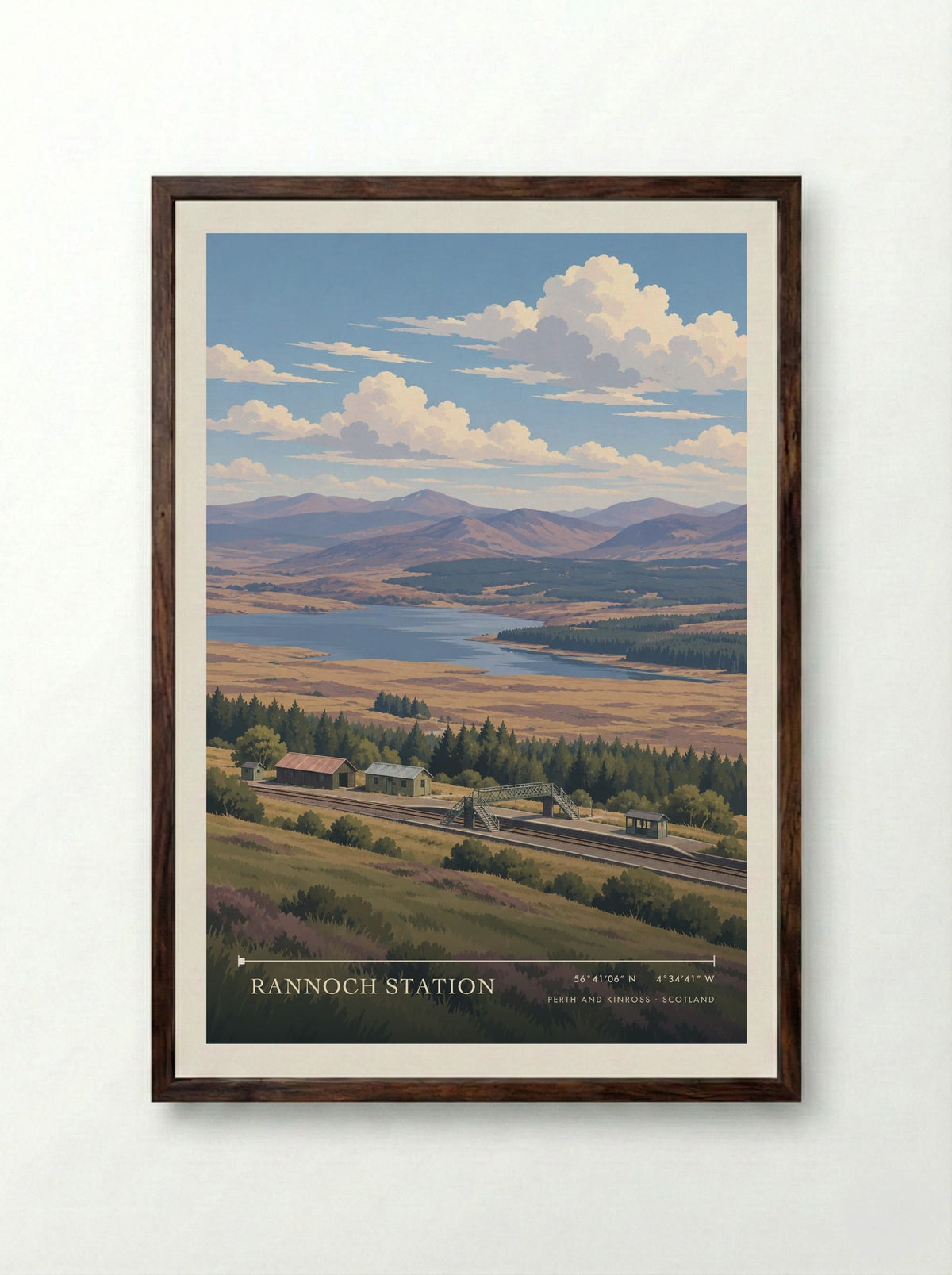 Rannoch Station, Perth and Kinross | Travel Poster - Framed Print Dark Wood